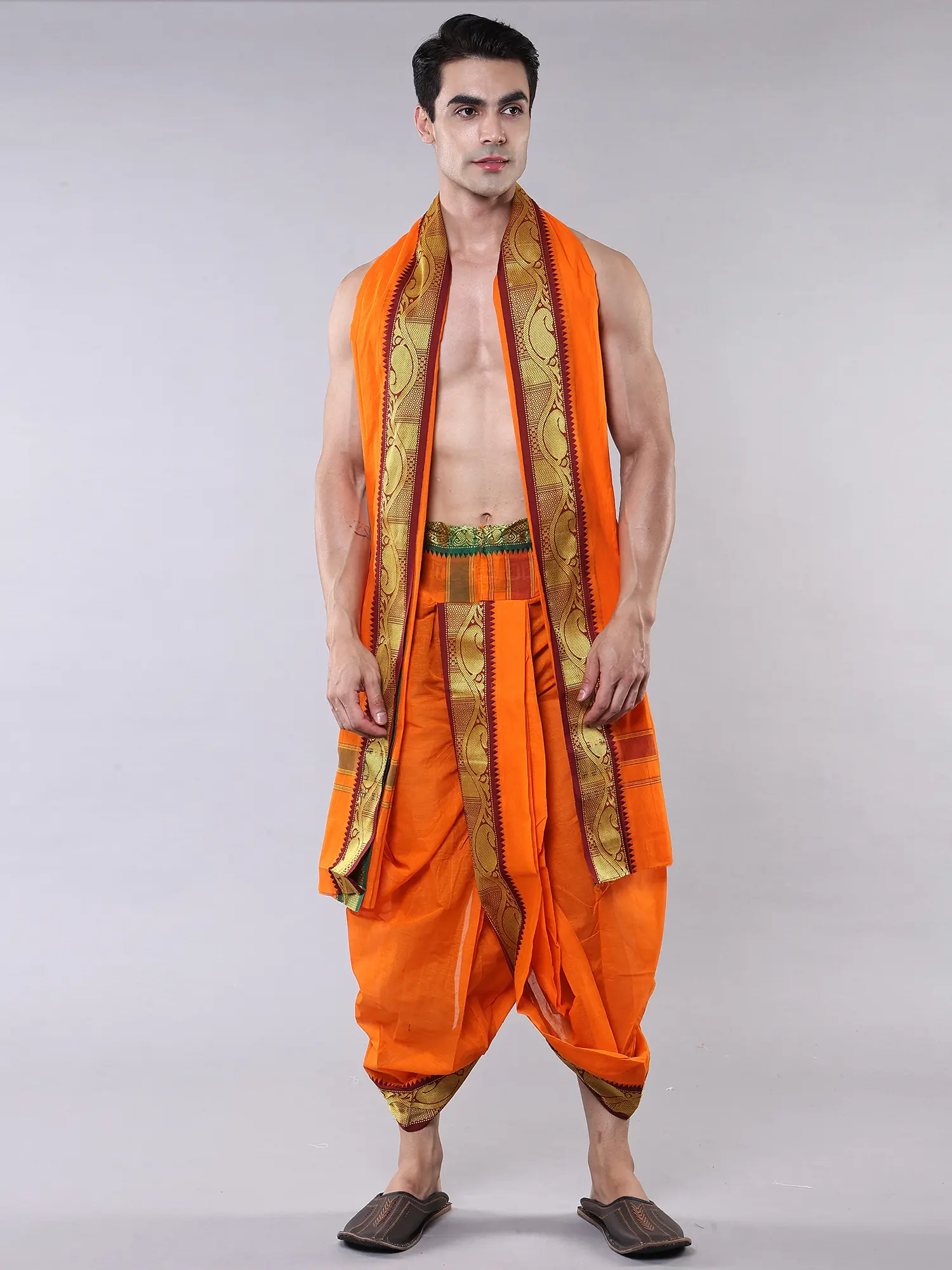 Ready to Wear Dhoti and Angavastram Set with Zari Woven Paisleys