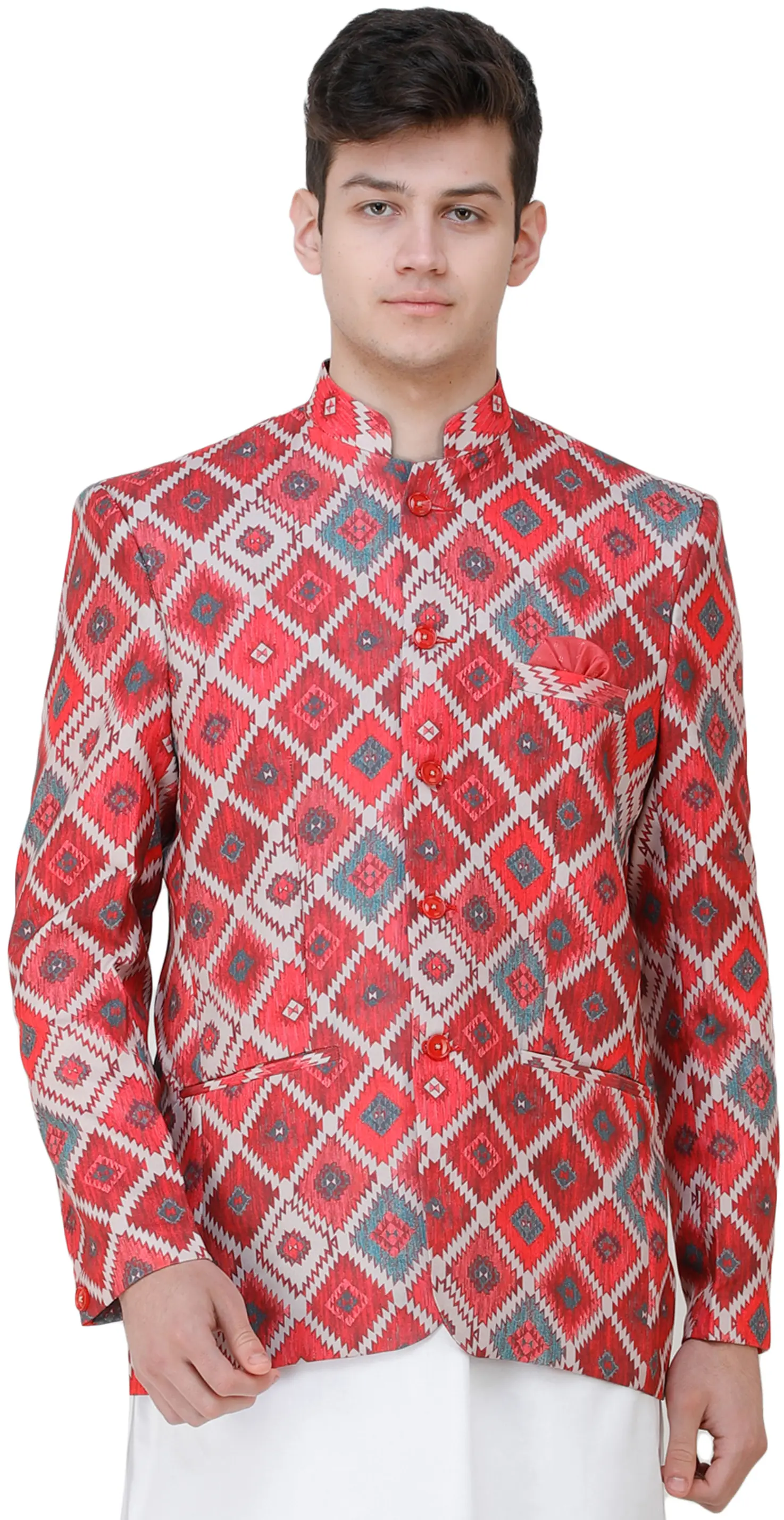 Garnet-Rose Digital-Printed Wedding Blazer