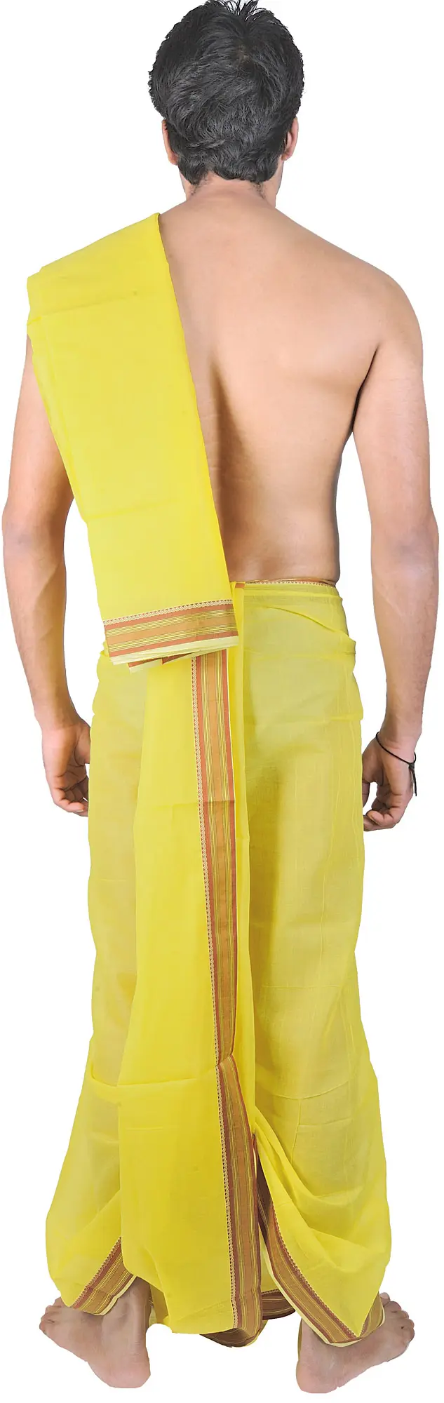 Plain Dhoti and Angavastram Set with Woven Border, alternate view