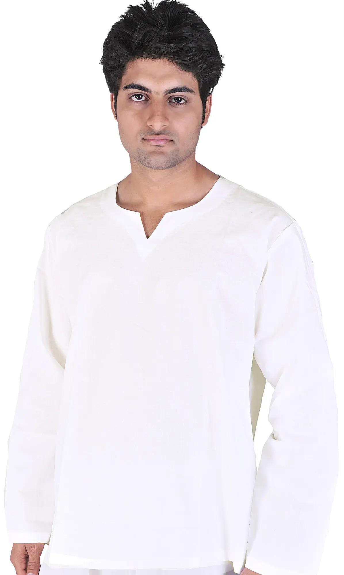 Plain White V-Neck Short Kurta Top