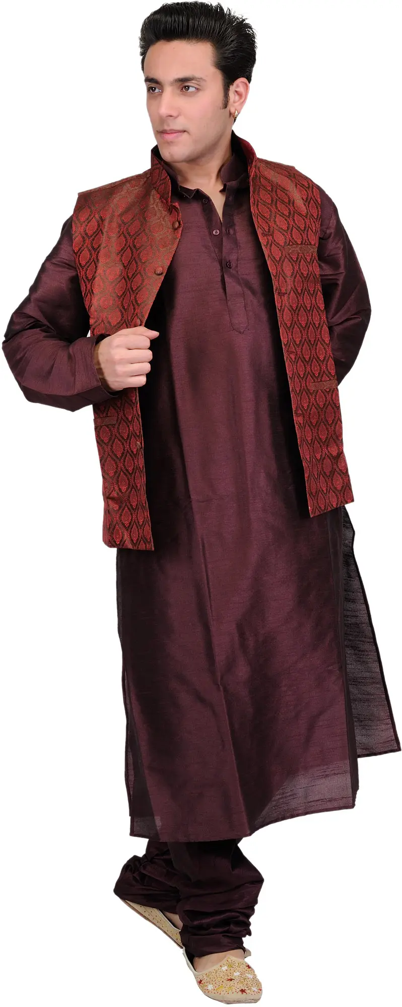 Three Piece Kurta Set with Brocaded Waistcoat