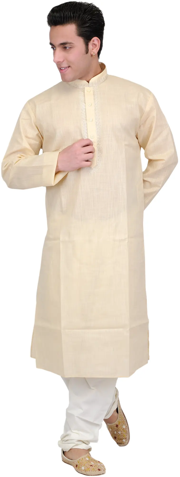 Plain Kurta Pajama with Thread Embroidery on Neck