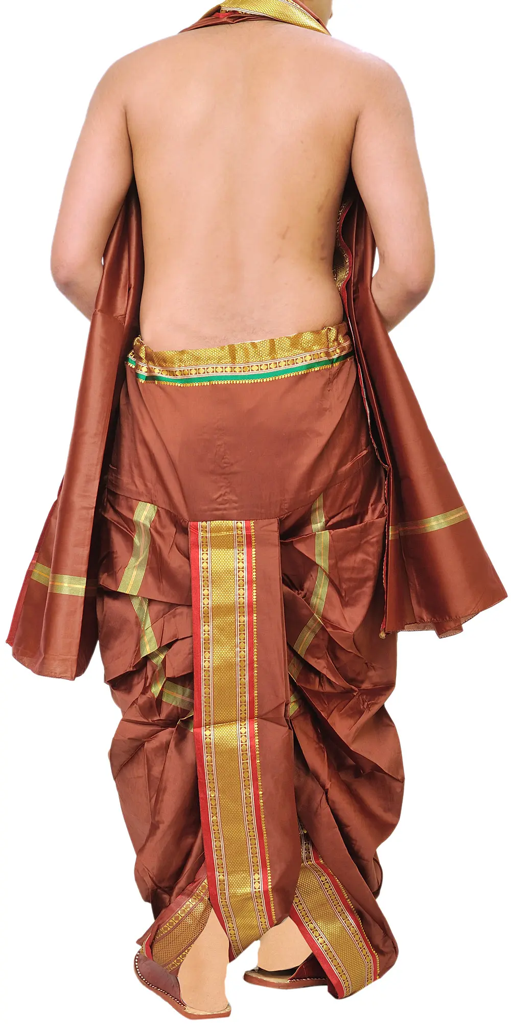 Ready to Wear Dhoti and Veshti Set with Woven Golden Border, alternate view