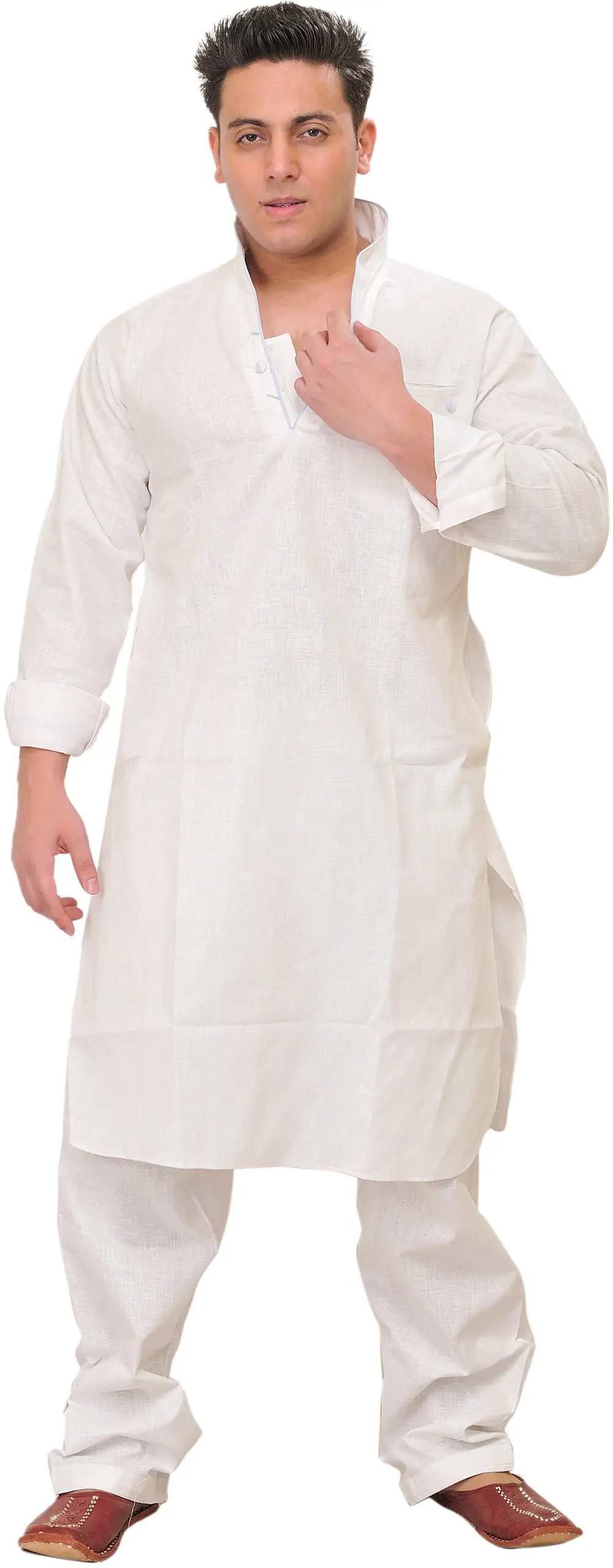 Plain Kurta Pajama with Stylish Collar and Front Pocket