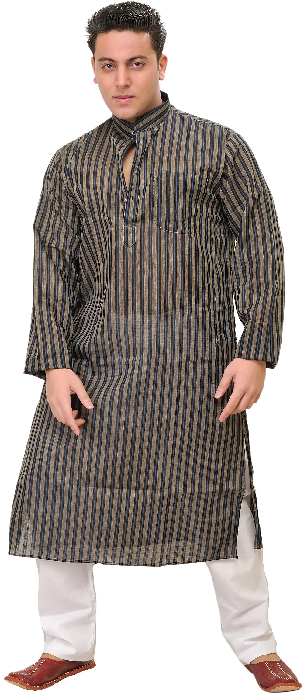 Kurta Pajama with Wide Woven Stripes