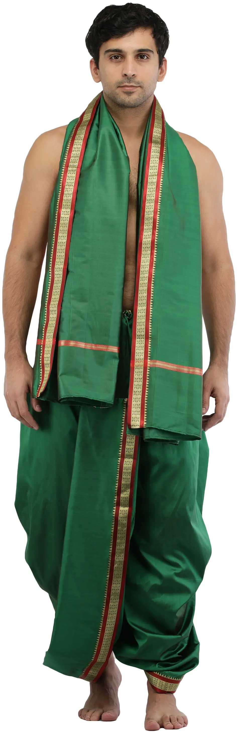 Ready to Wear Dhoti and Angavastram Set with Woven Golden Border