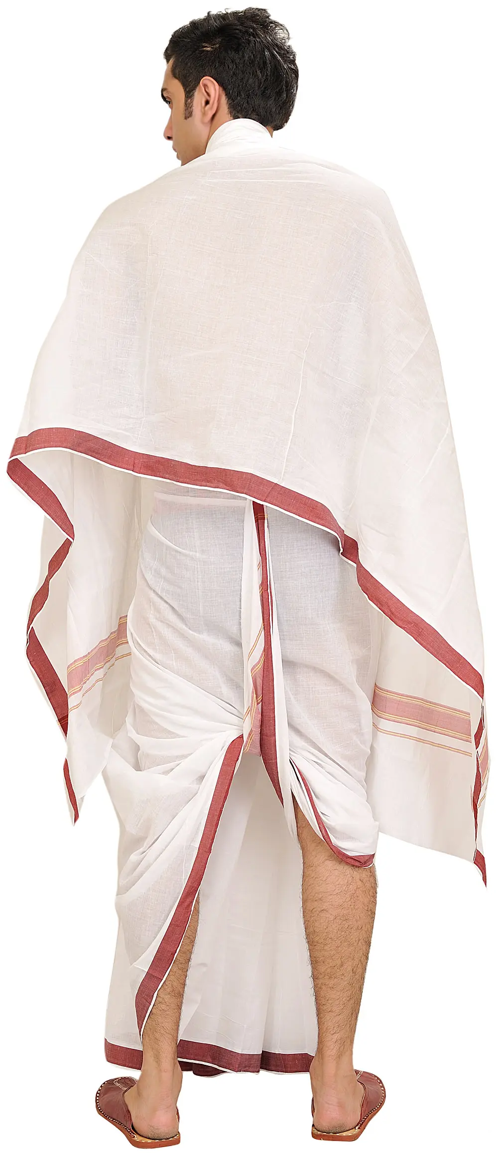 Dhoti and Angavastram Set with Woven Border, alternate view