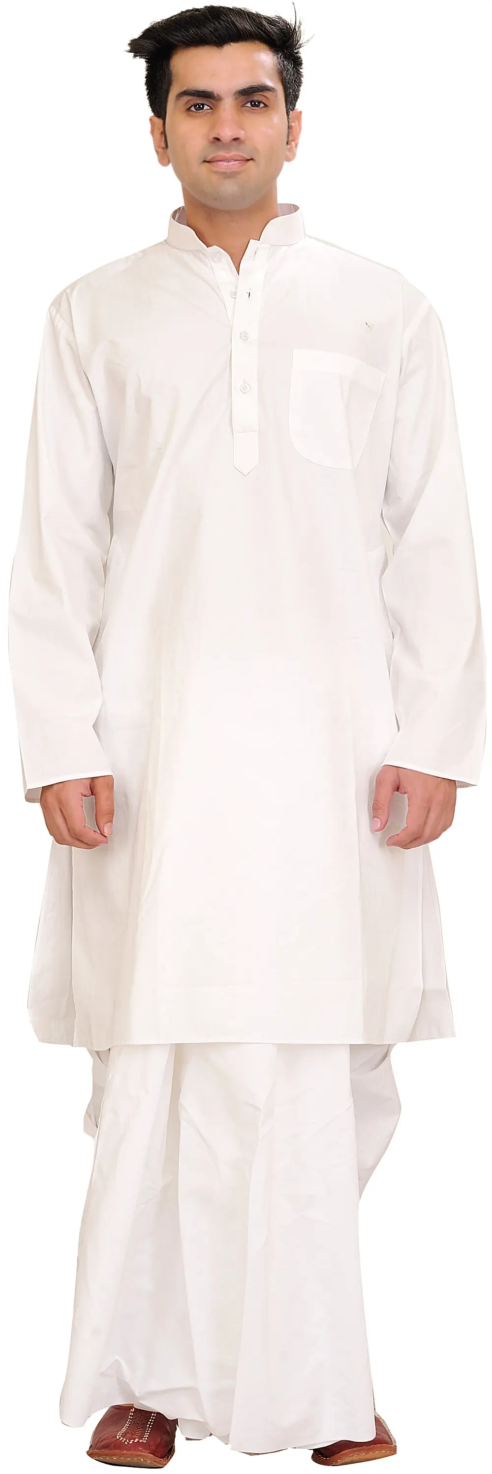Bright-White Plain Dhoti Kurta Set