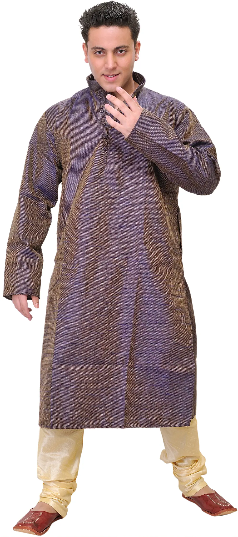 Orient-Blue and Cream Kurta Pajama Set with Jacquard Weave