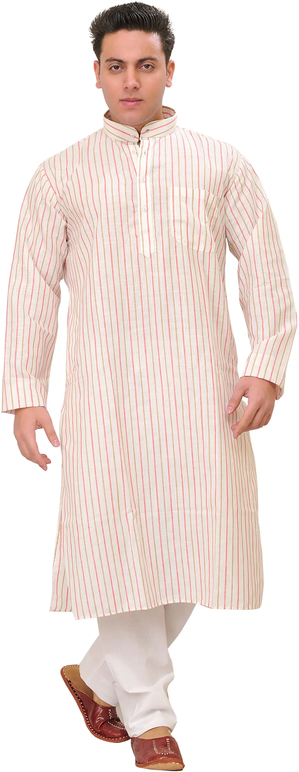 Casual Kurta Pajama Set with Woven Stripes All-Over