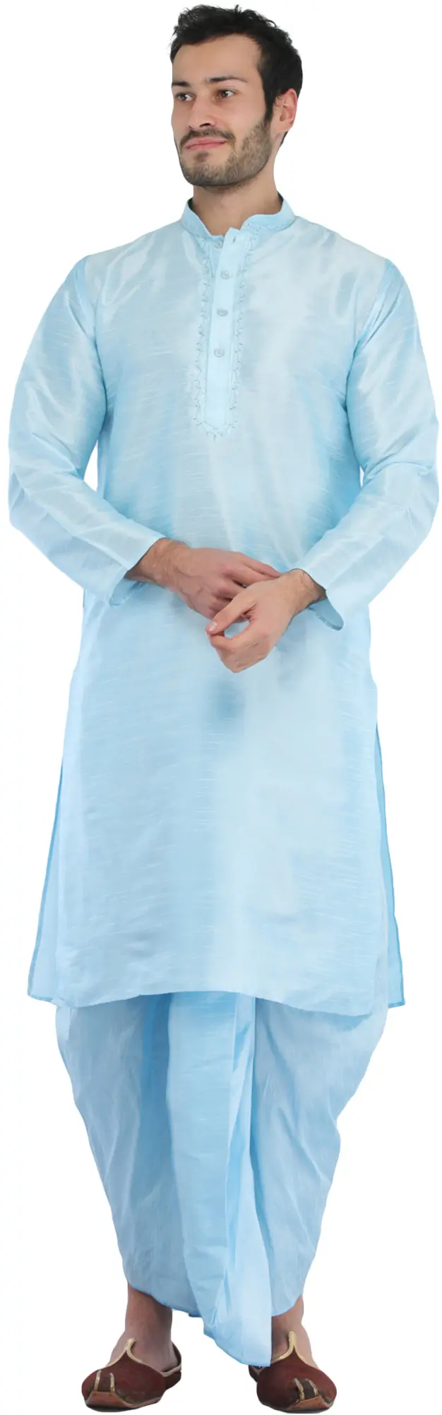 Plain Wedding Dhoti Kurta with Embroidery on Neck