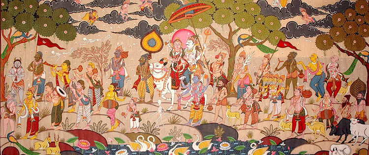 Lord Shiva Taking His Bride Parvati Home Accompanied with Principal Hindu  Deities, Saints and Shivaganas | Exotic India Art