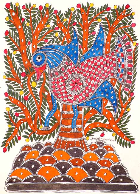 Peacock Perched on a Tree (A Flight of Imagination) | Exotic India Art
