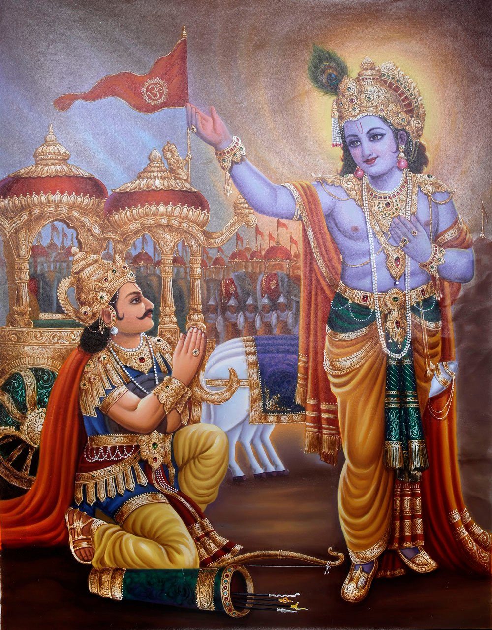 Krishna Delivering Gita Sermon to Arjuna | Exotic India Art