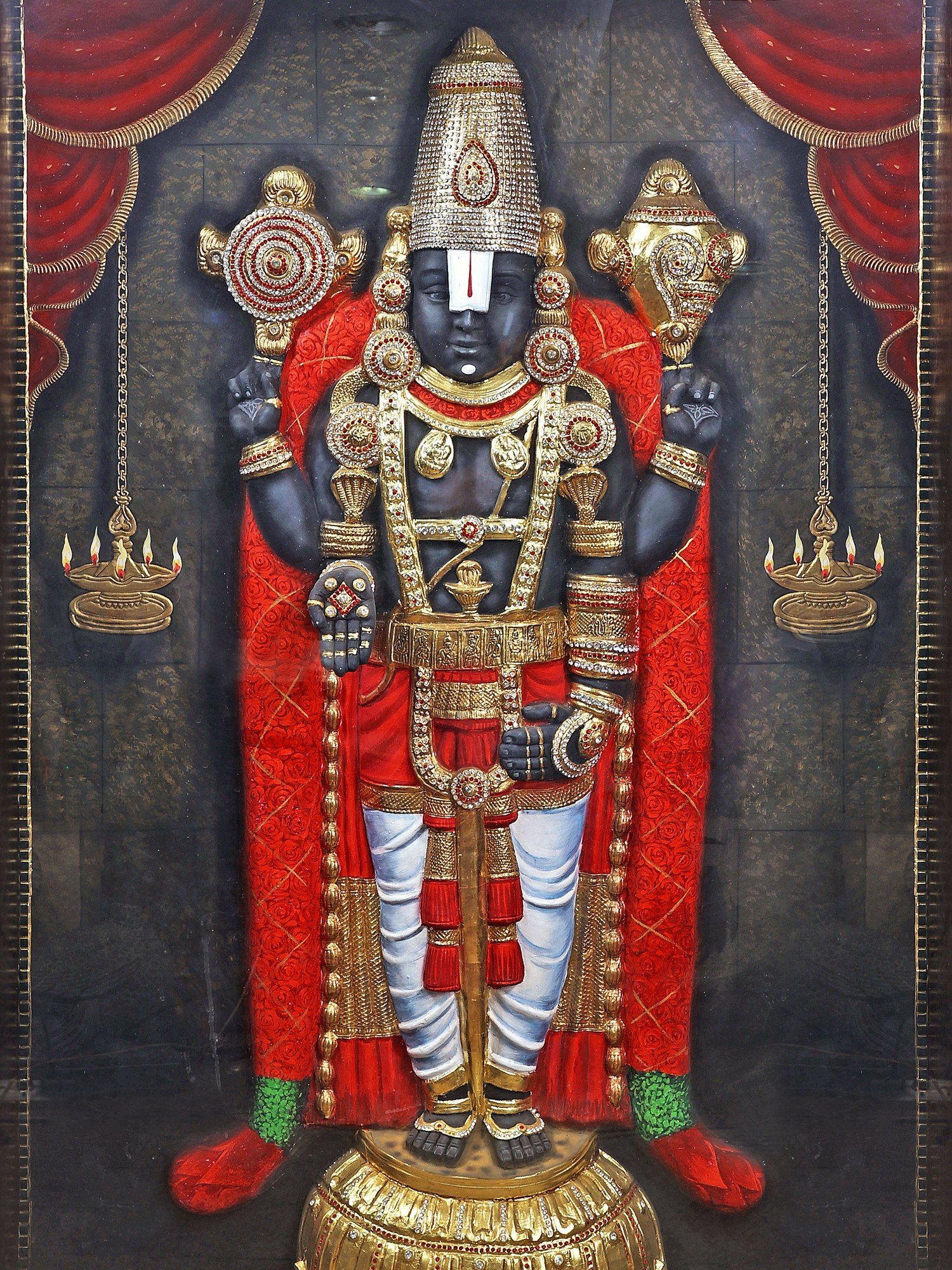Super Fine Lord Tirupati Balaji Tanjore Painting | Traditional Colors With  24K Gold | Teakwood Frame | Gold & Wood | Handmade | Made In India | Exotic  India Art
