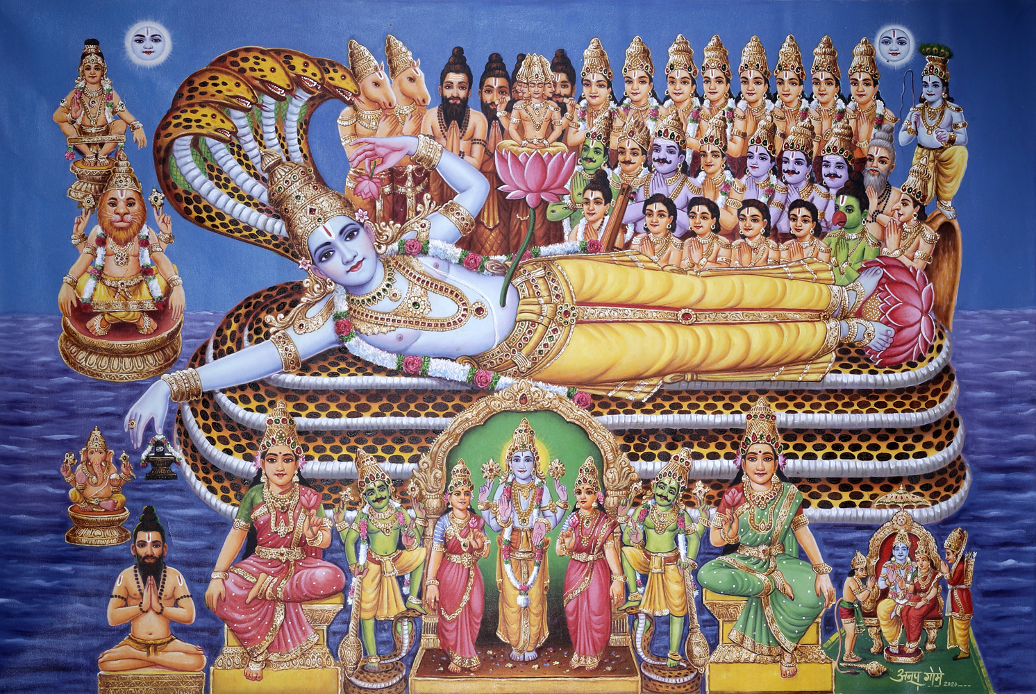 Sheshashayi Vishnu Worshipped by Gods | Exotic India Art