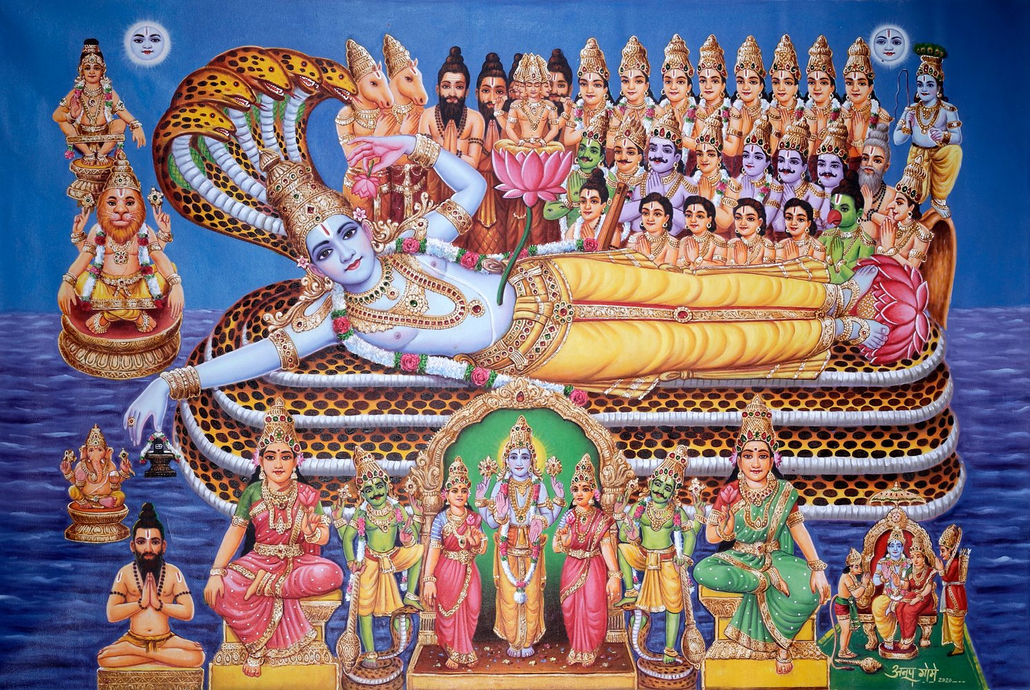 Sheshashayi Vishnu Worshipped by Gods | Exotic India Art