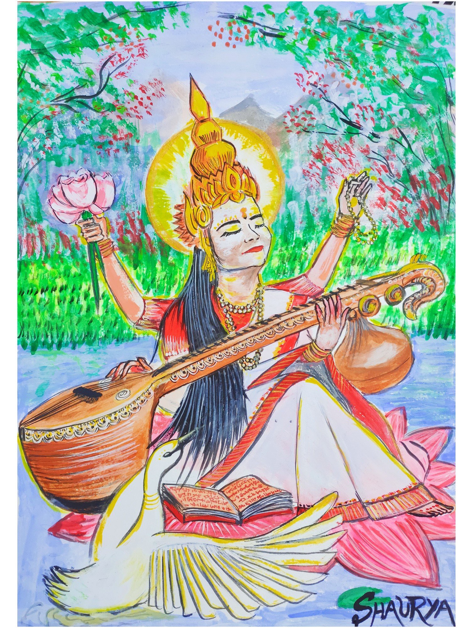 NIDHI M K | Finally Finished experimental piece maa Saraswati #watercolor  did traditional sketch after a long time 😛 . . #illustrationartists  #art... | Instagram