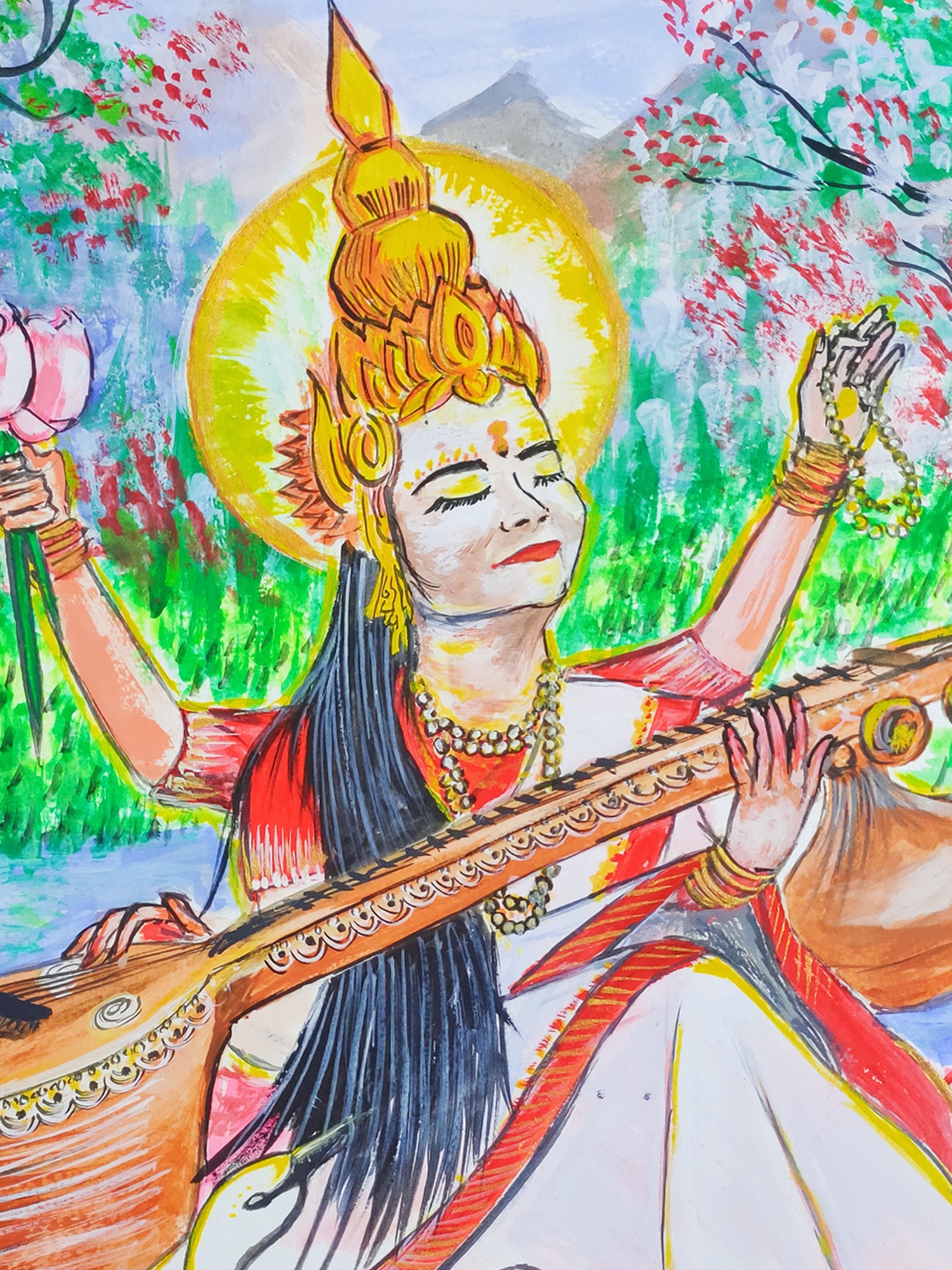 Vasant Panchami Saraswati Puja Indian festival background stock  illustration | Doll drawing, Indian festivals, Festival background