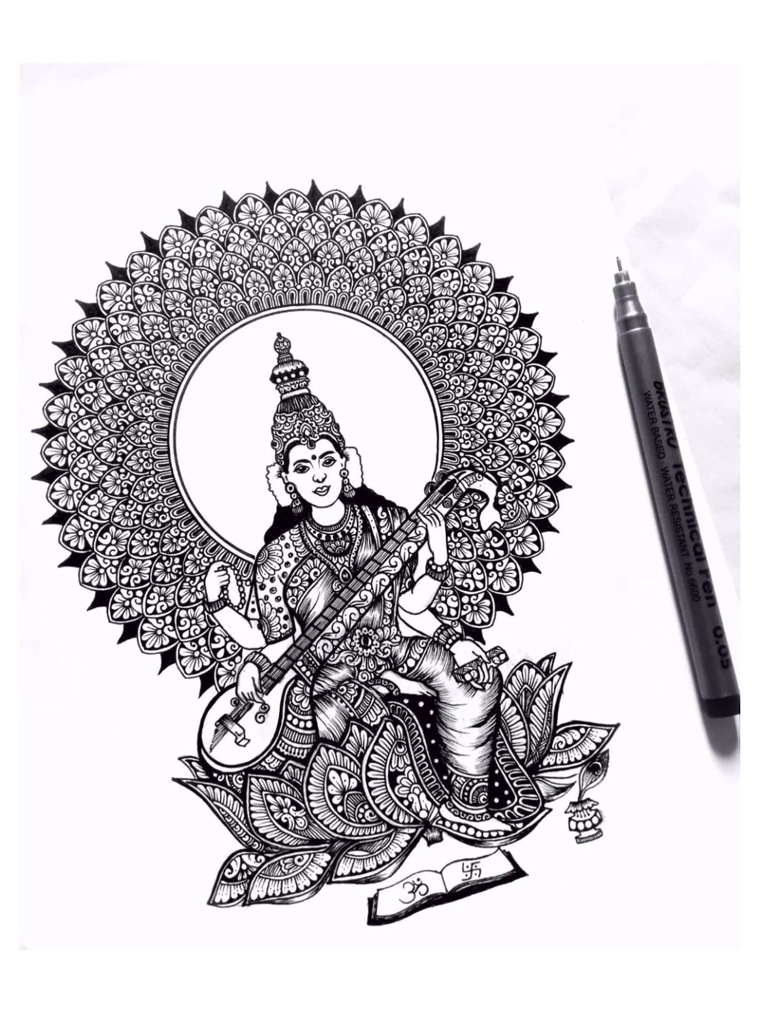 Saraswati Devi drawing – India NCC-saigonsouth.com.vn