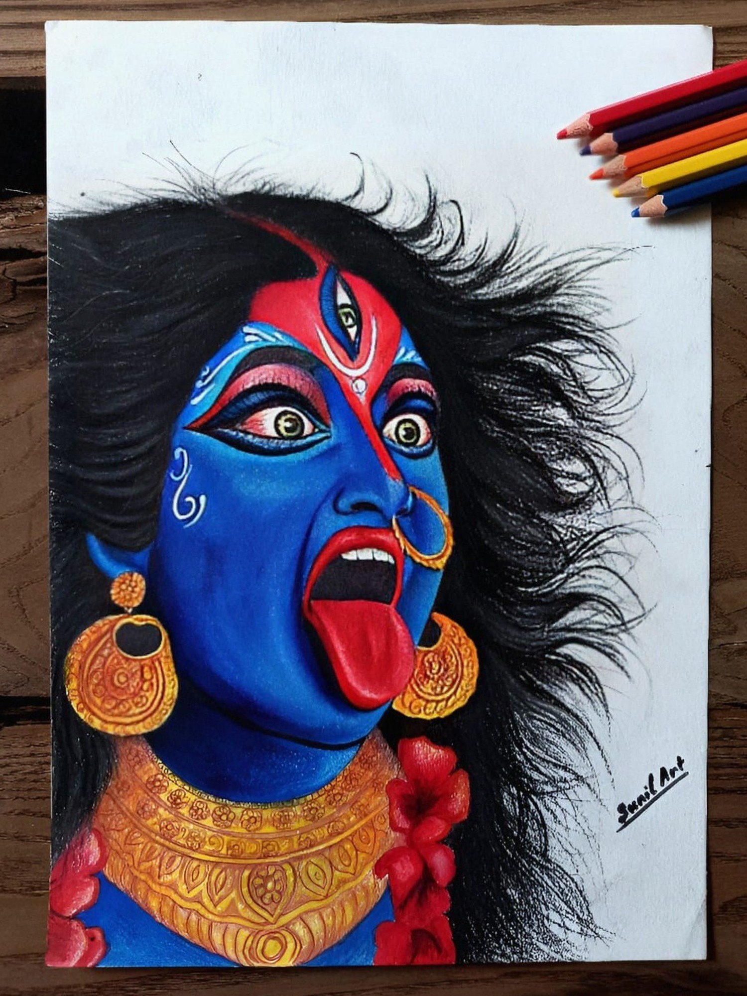 Image of Sketch Of Goddess Durga Maa Or Kali Mata Editable Vector Outline  Illustration-AW624910-Picxy