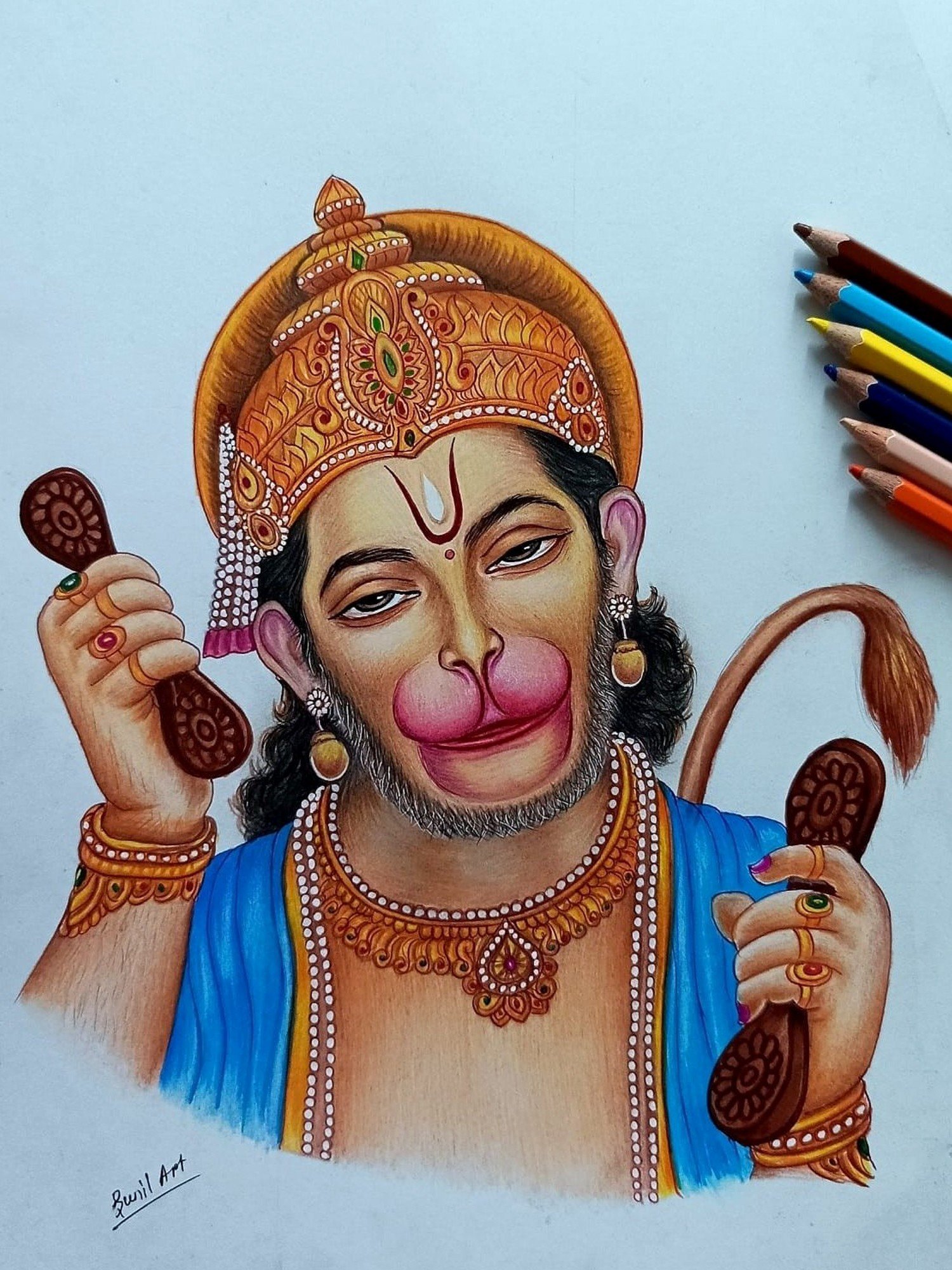 Buy Handmade Pencil Graphite Hanuman Ji Sketch Beautiful Unique Gift for  Loved Ones. Online in India - Etsy