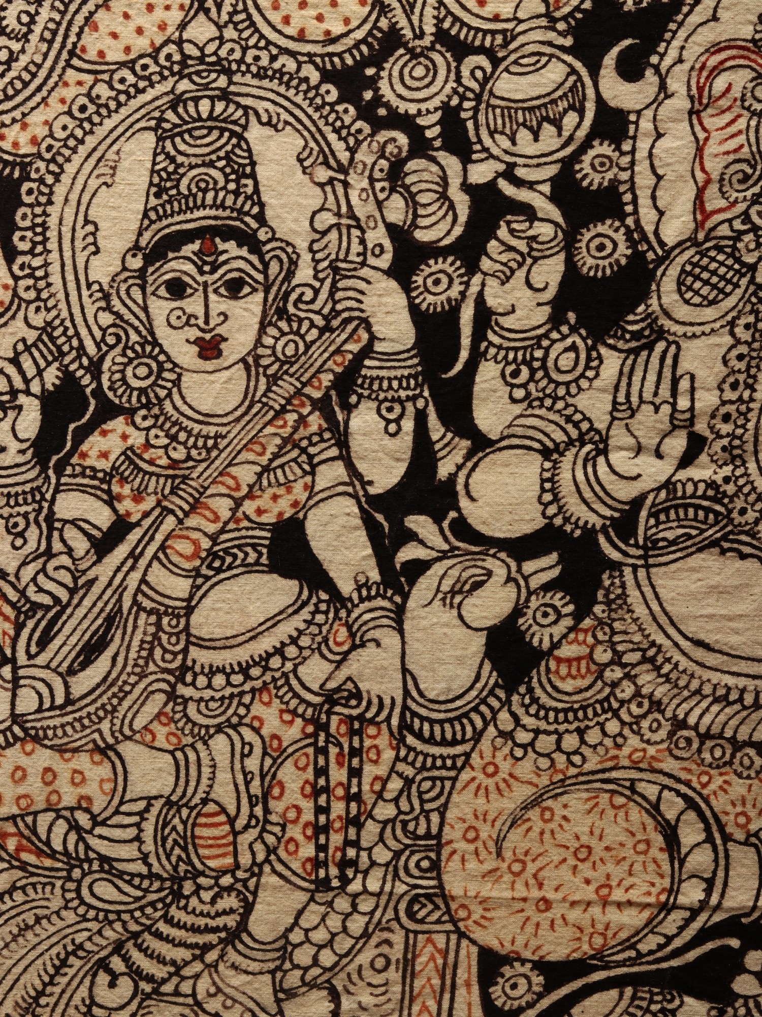 Trio Of Ganesha, Lakshmi And Saraswati | Kalamkari Painting On Cotton ...