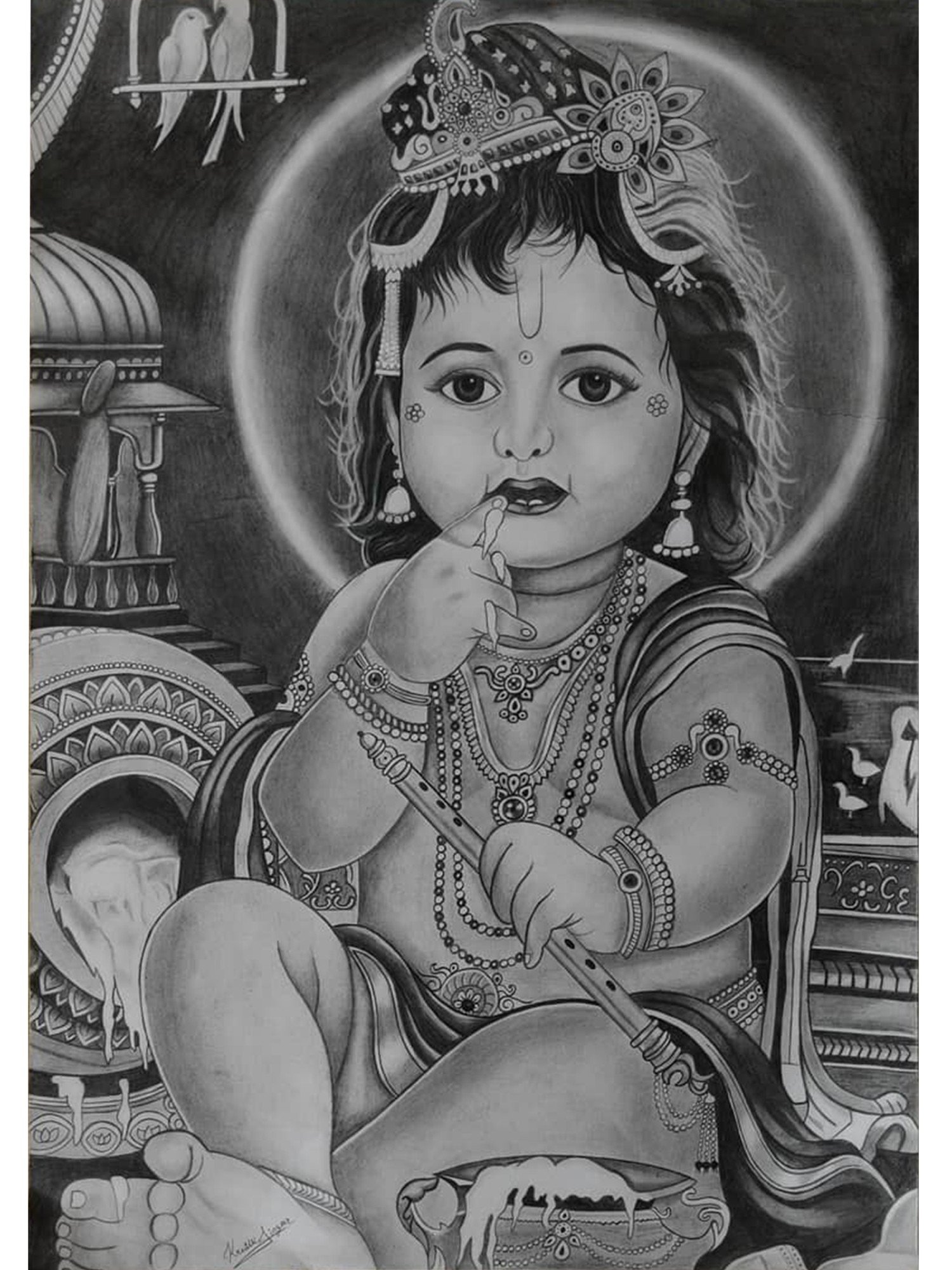 Cute god krishna playing flute drawing and colouring | janmashtami - YouTube