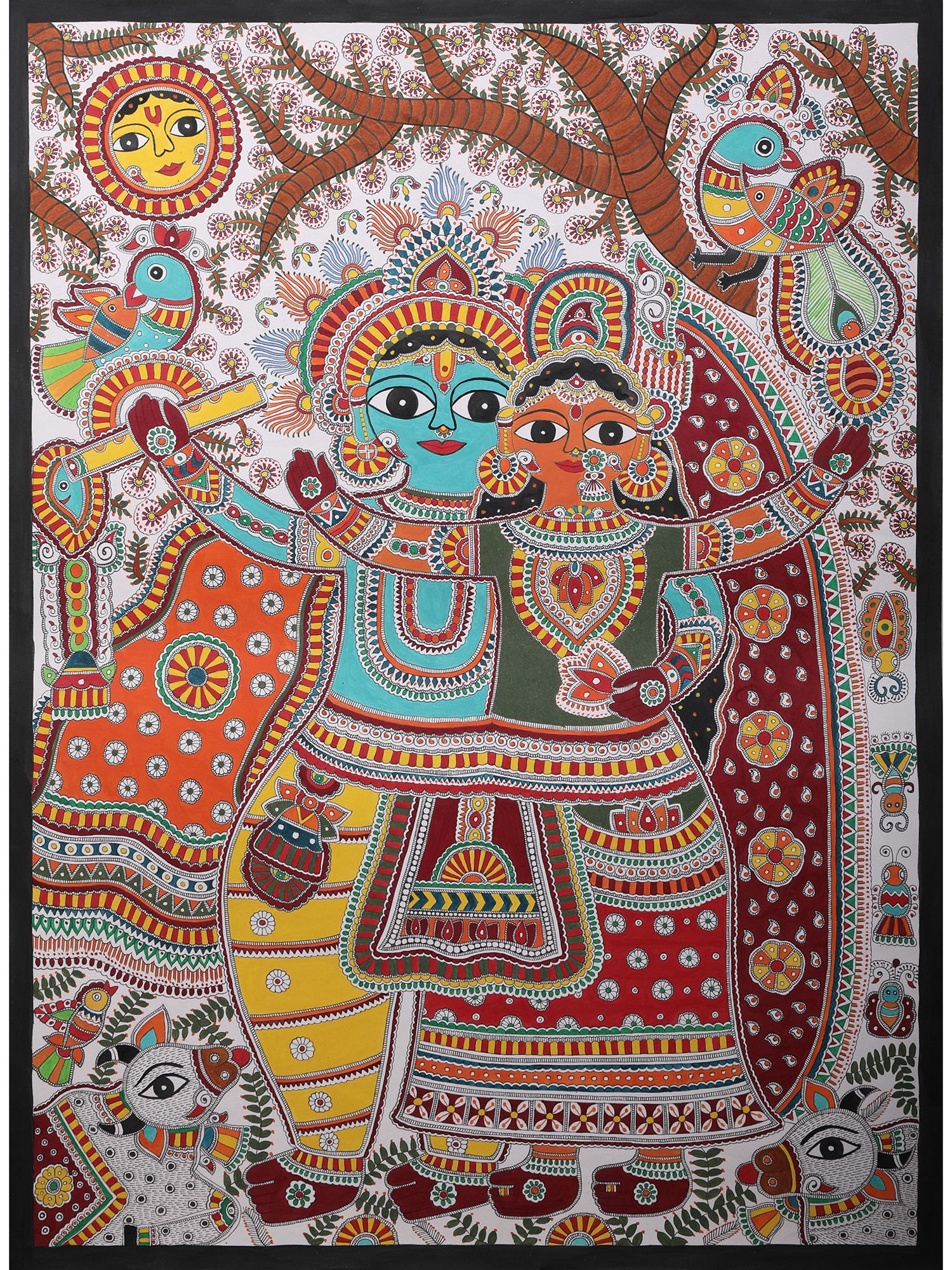 Krishna Radha | Handmade Paper | By Ajay Kumar Jha | Exotic India Art
