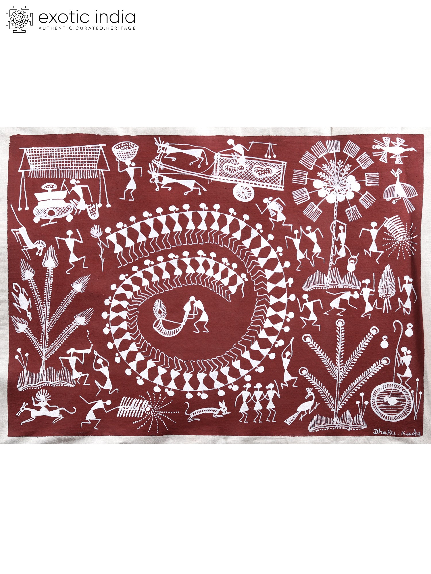 Celebrating With Tarpa Dance Warli Art On Cotton Exotic India Art