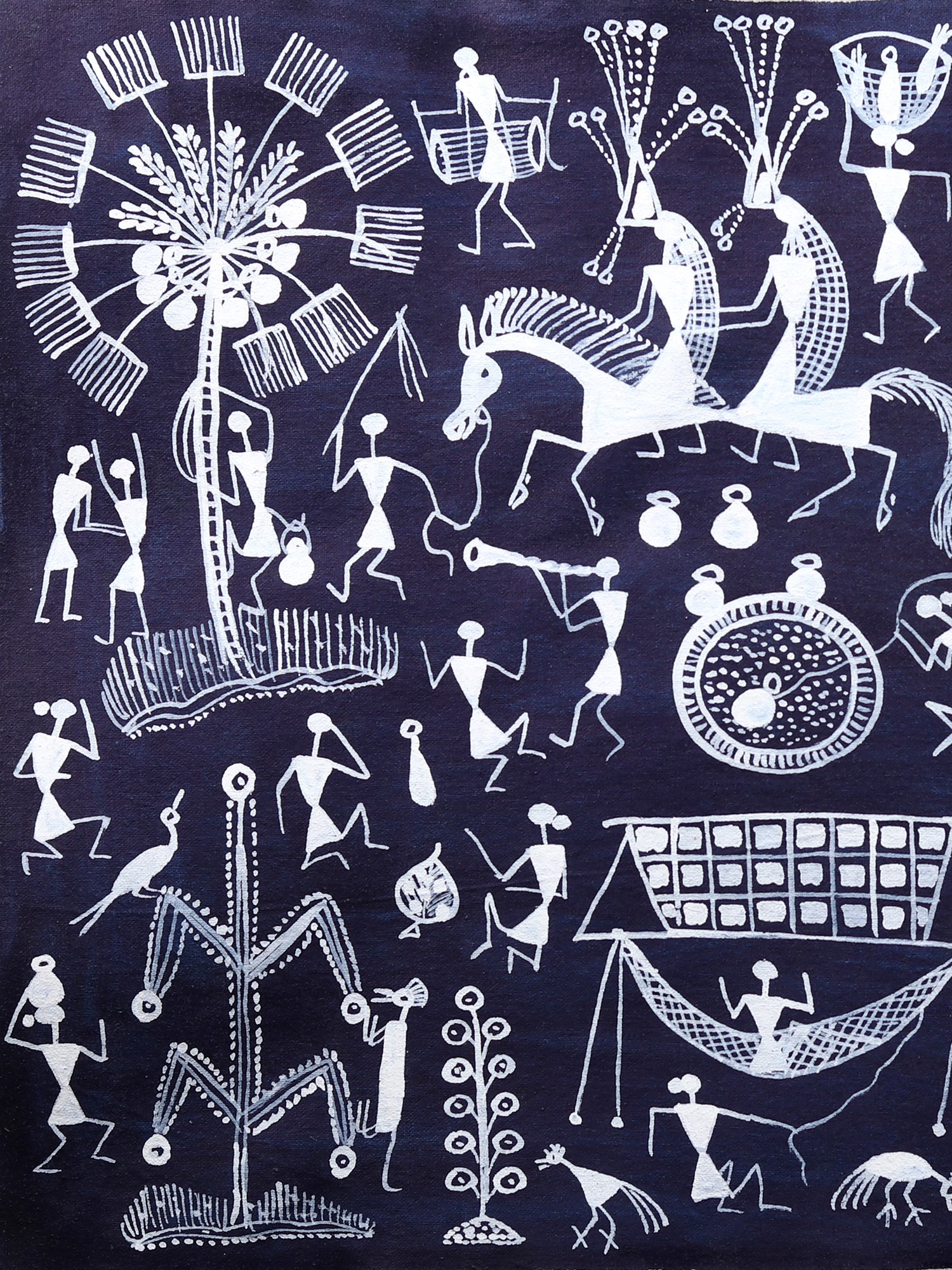 Celebration Warli Art On Cotton Exotic India Art   Ddg506 A01 