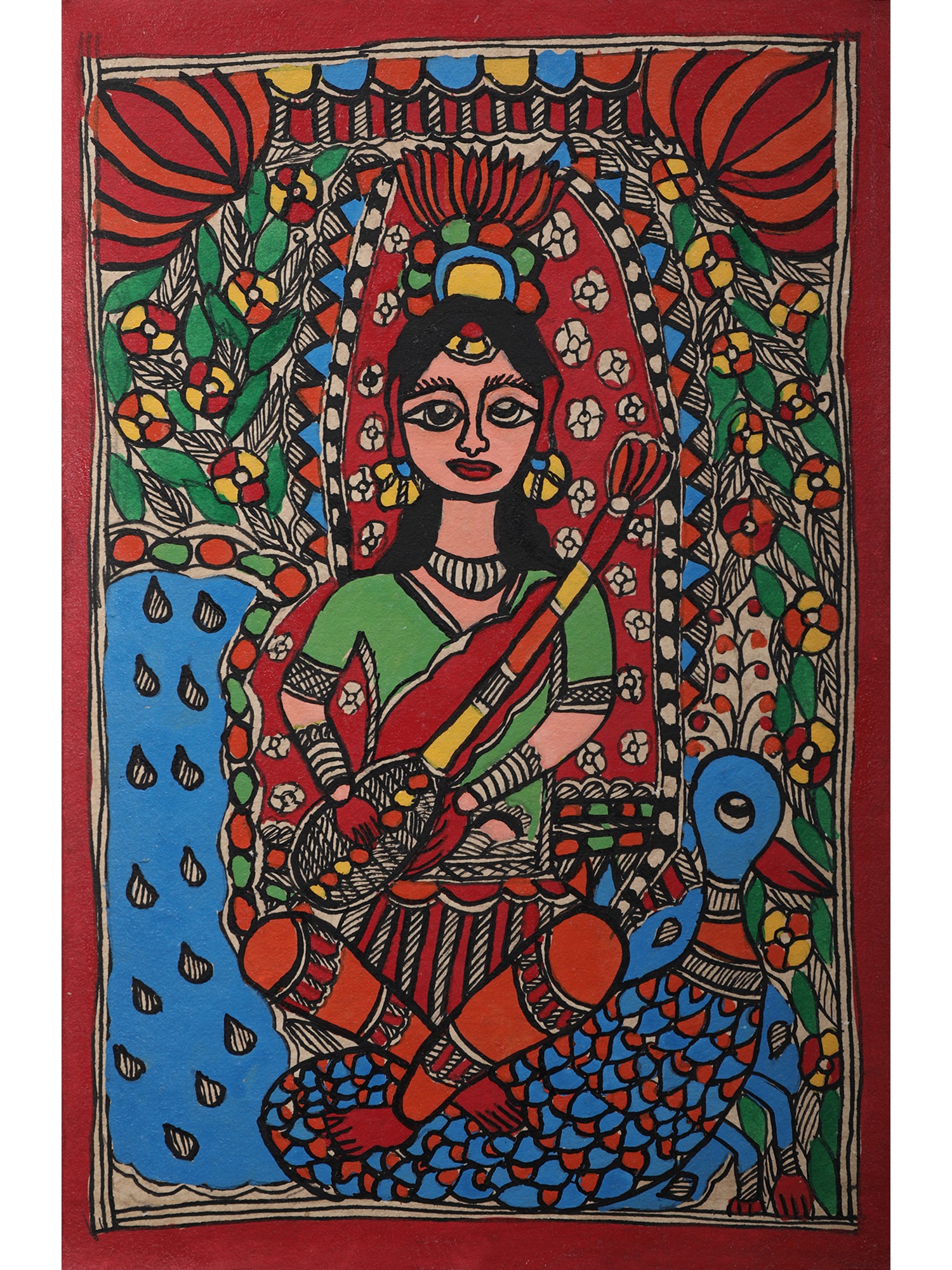 Goddess Saraswati | Handmade Paper | By Ajay Kumar Jha | Exotic India Art