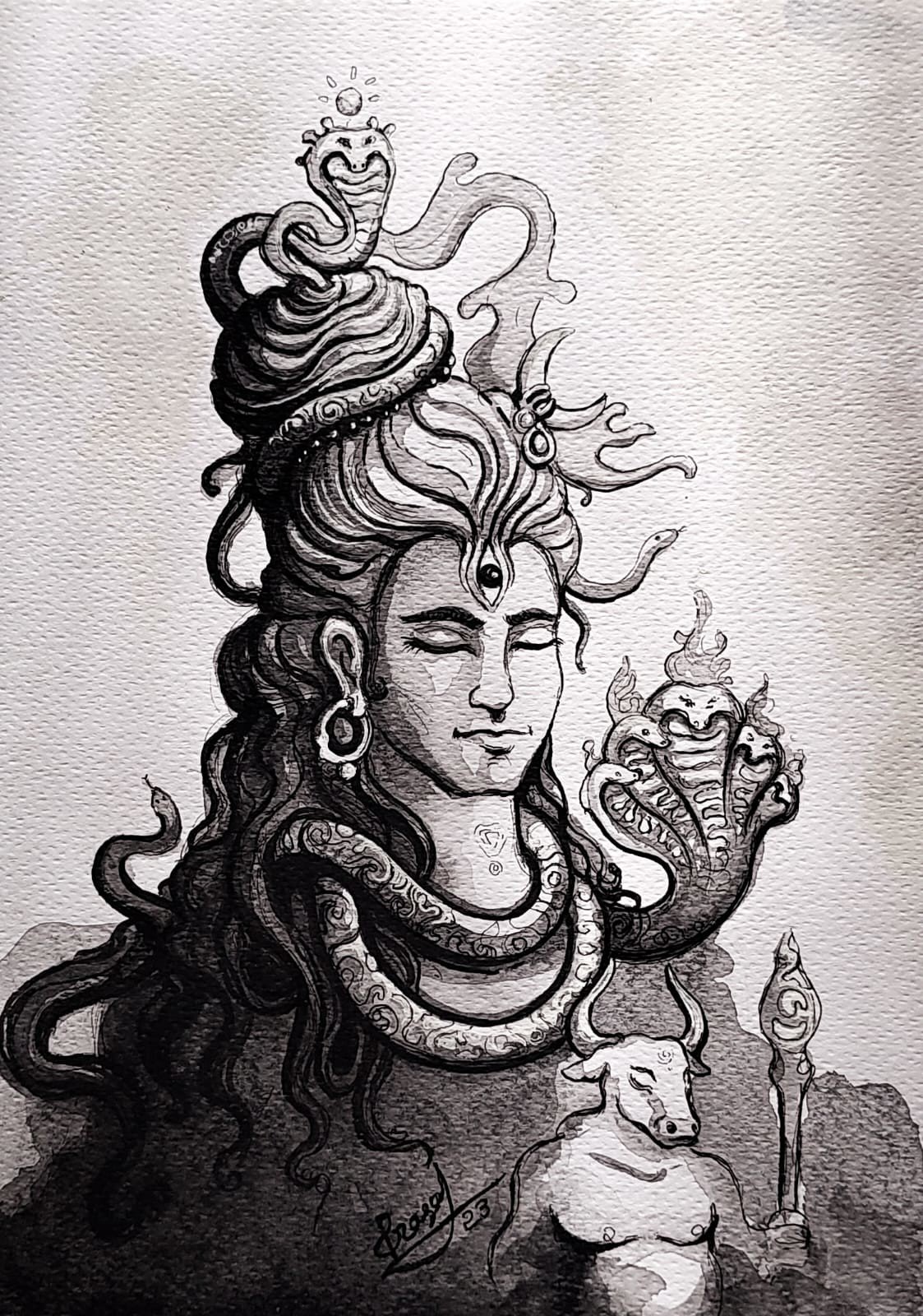 Free Photo | Hindu Deity Shiva Pencil Sketch on Paper
