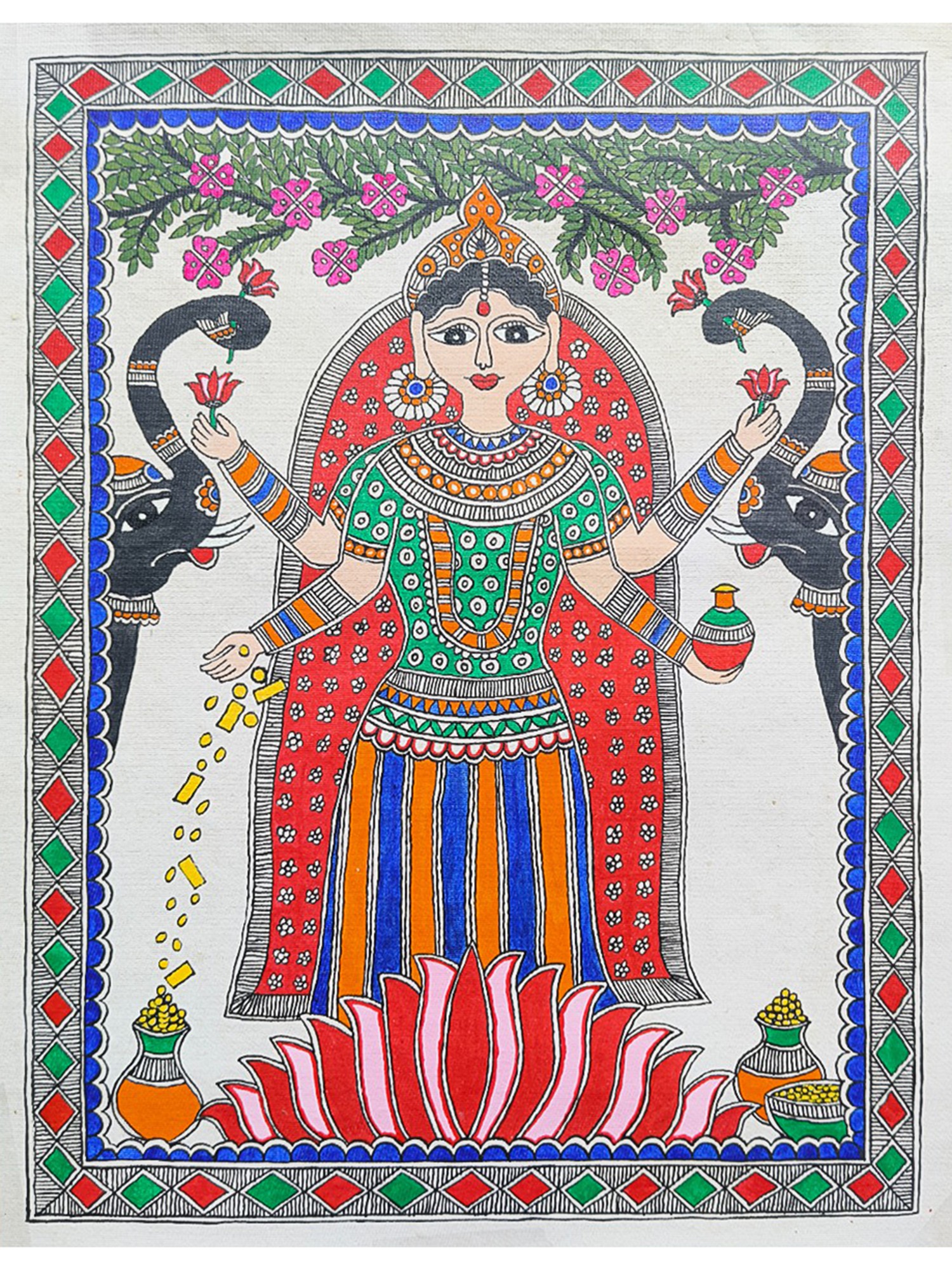Madhubani Maa Lakshmi Devi | Acrylic On Handmade Paper | By Saral ...