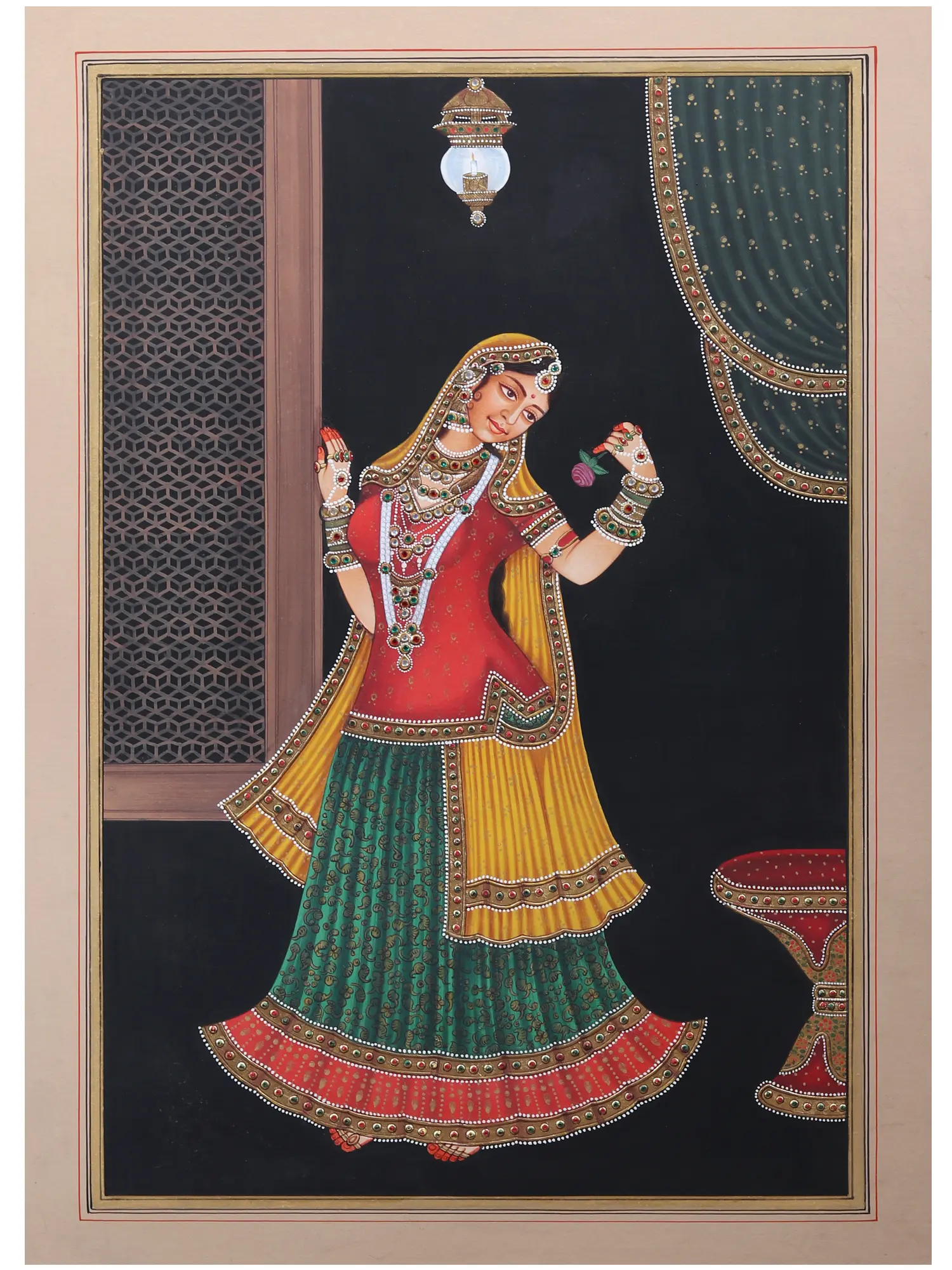 Indian Royal Lady Looking at Rose | Exotic India Art