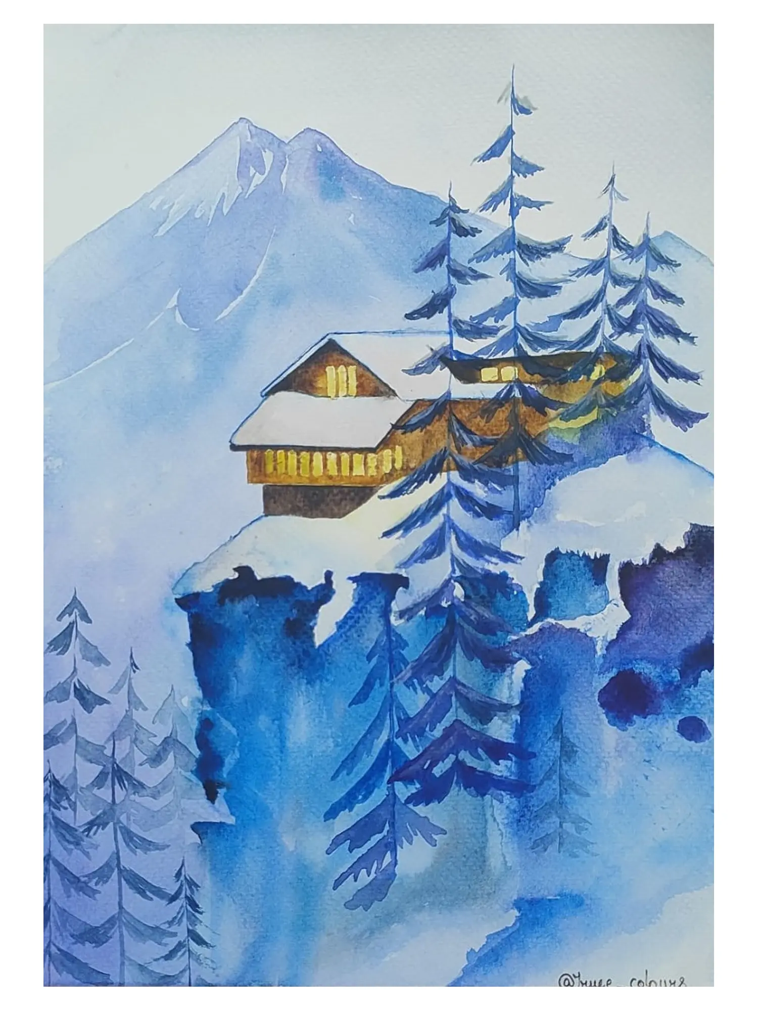絵画 Winter Mountains Snow Mountain in The Winter | Watercolor on Canvas | By Swati