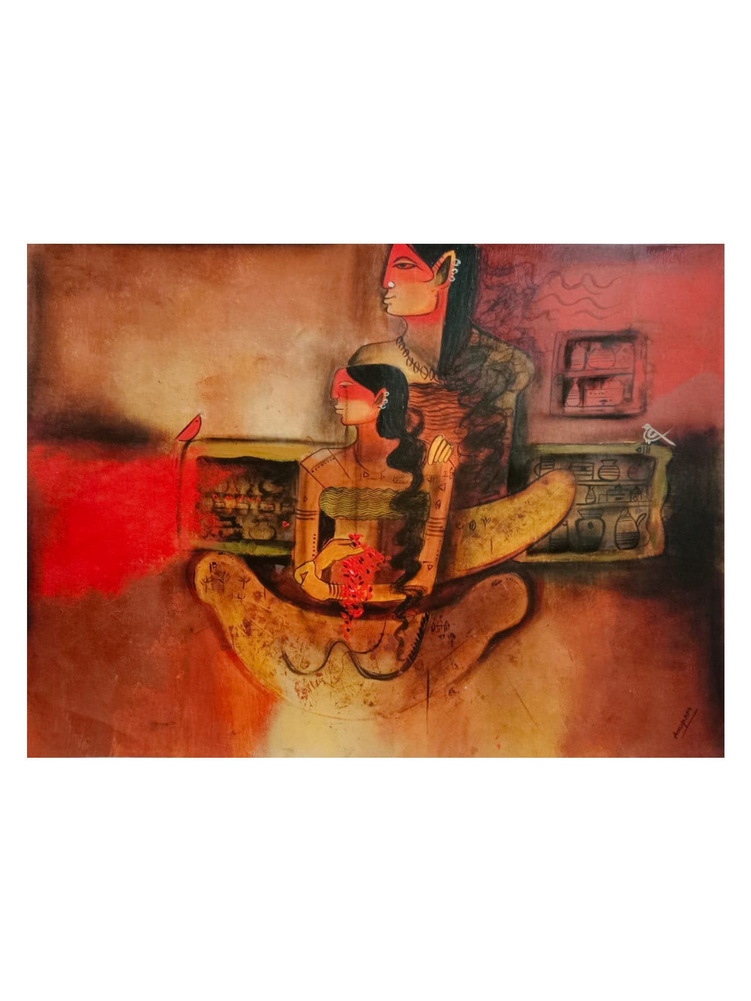 Mother And Daughter | Acrylic On Canvas | By Anupam Upadhyay | Exotic