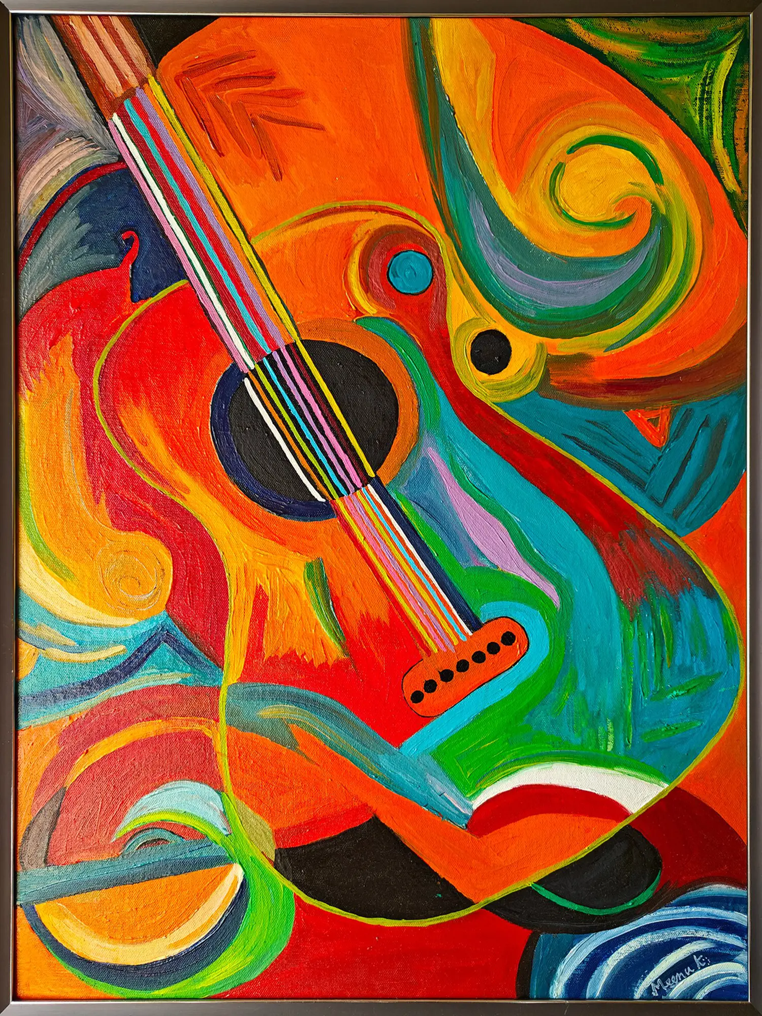 Modern Art Guitar | Oil On Canvas | By Meenu Kapoor | Exotic India Art
