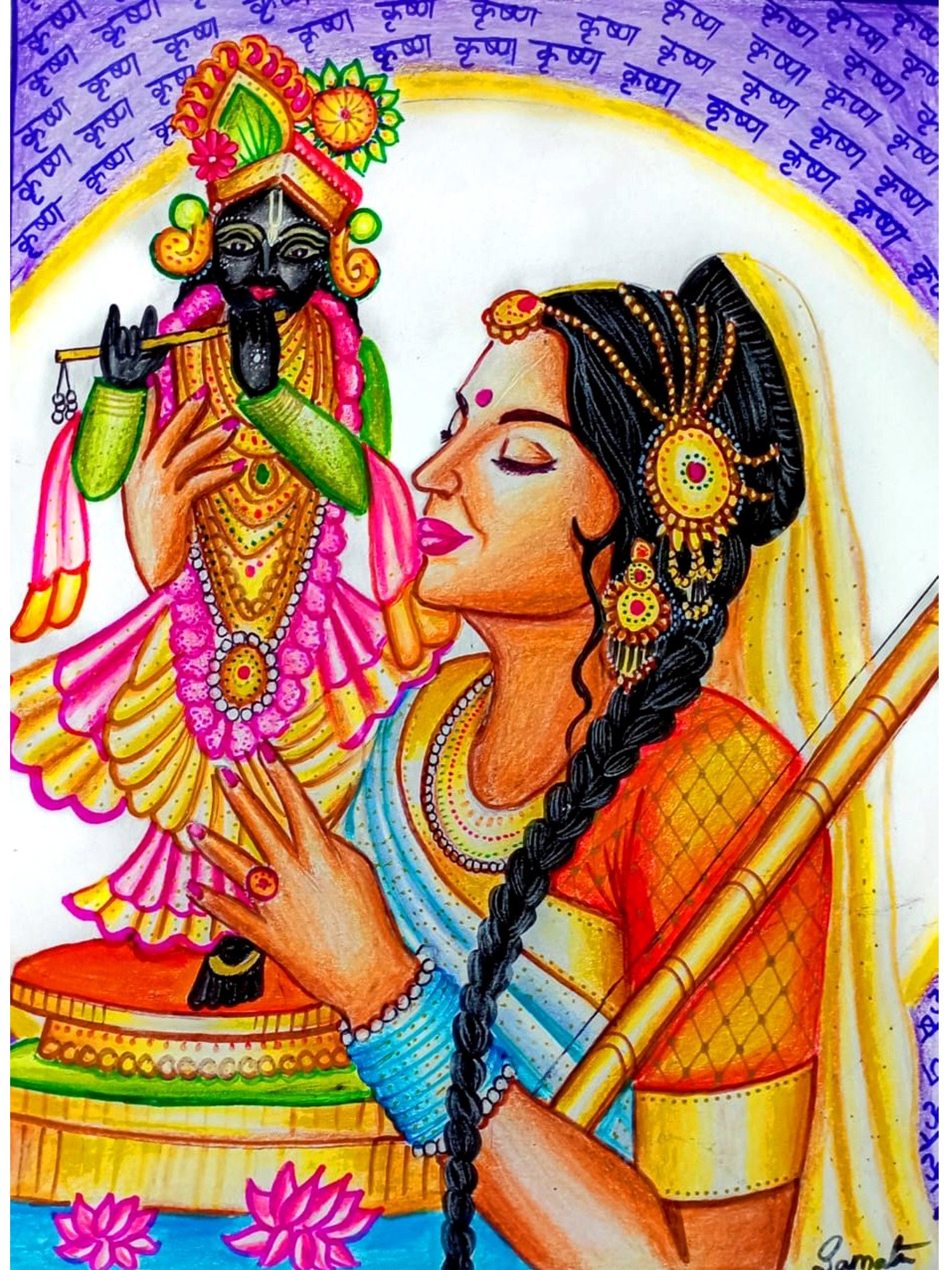 Krishna and Radha drawing || Easy Krishna and Radhika Oil Pastels colour  drawing - YouTube