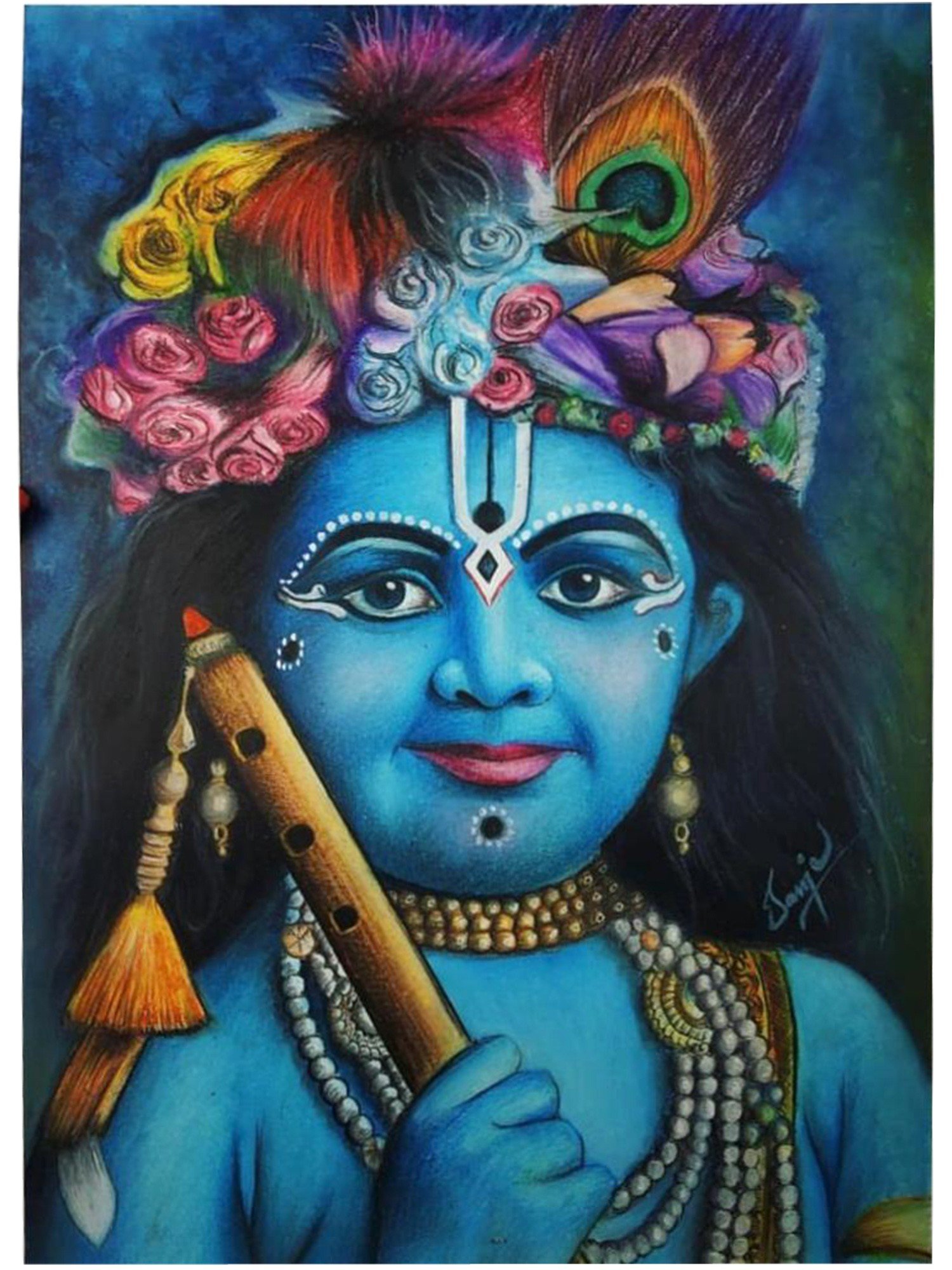 Simple color pencil drawing of Lord Krishna with bansuri and cow/lord  Krishna artistic drawing - YouTube