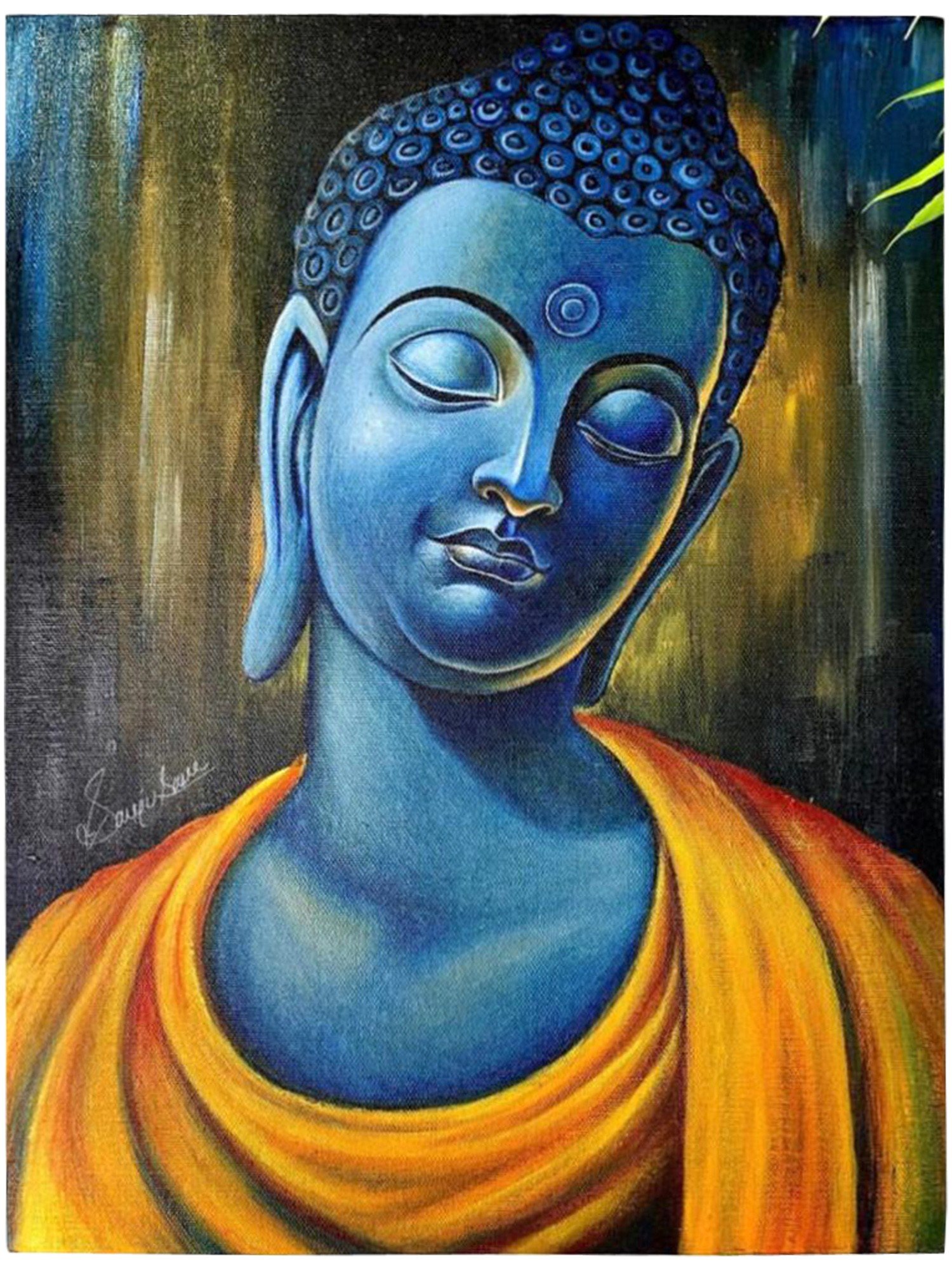 God Image Polished Frameless Beautiful Wall Painting for Home Gautam Buddha  For Home Decor Size 18 X 24 Inches