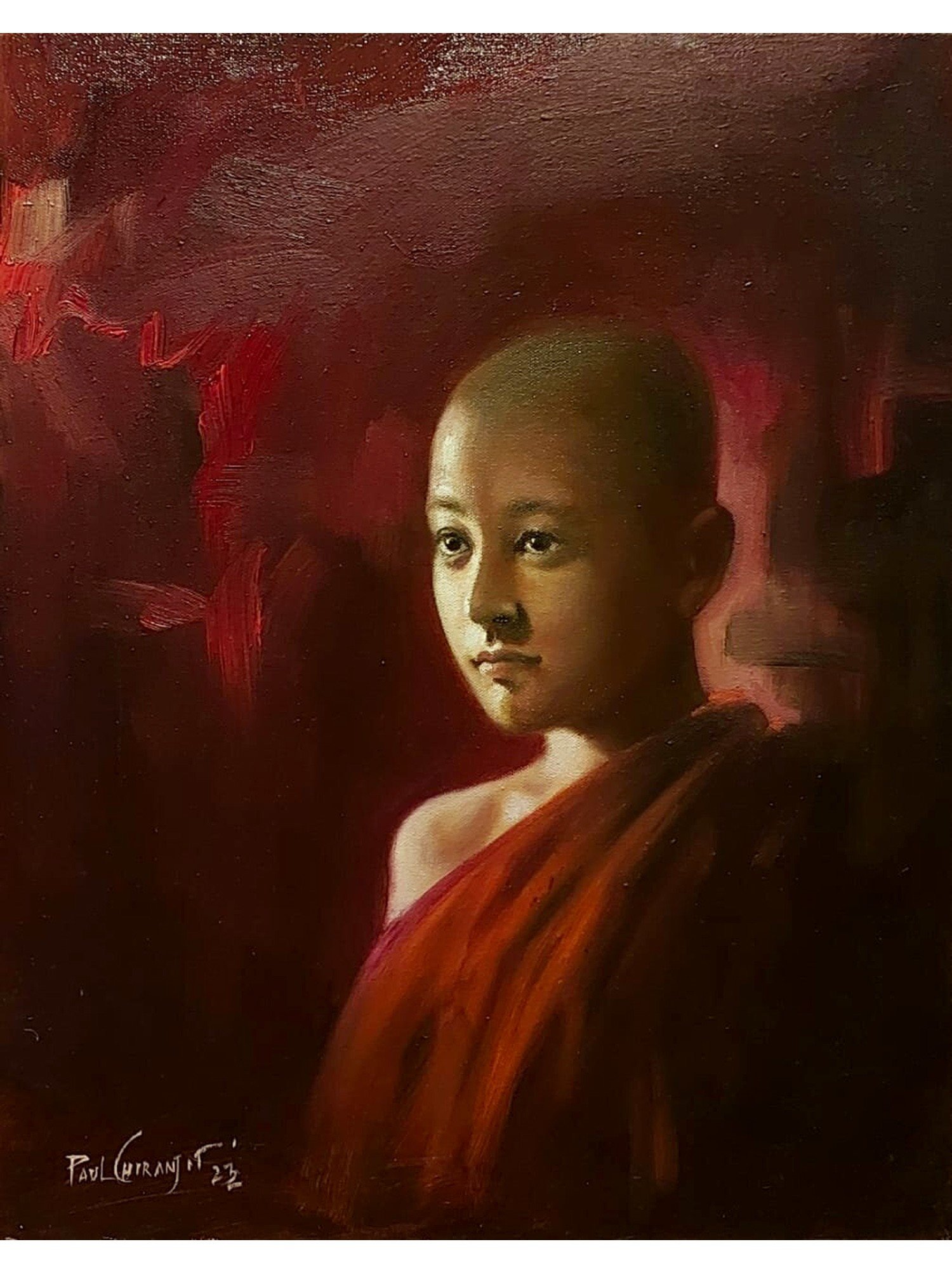 The monk | Oil Painting on Canvas by Paul Chiranjit | Exotic India Art