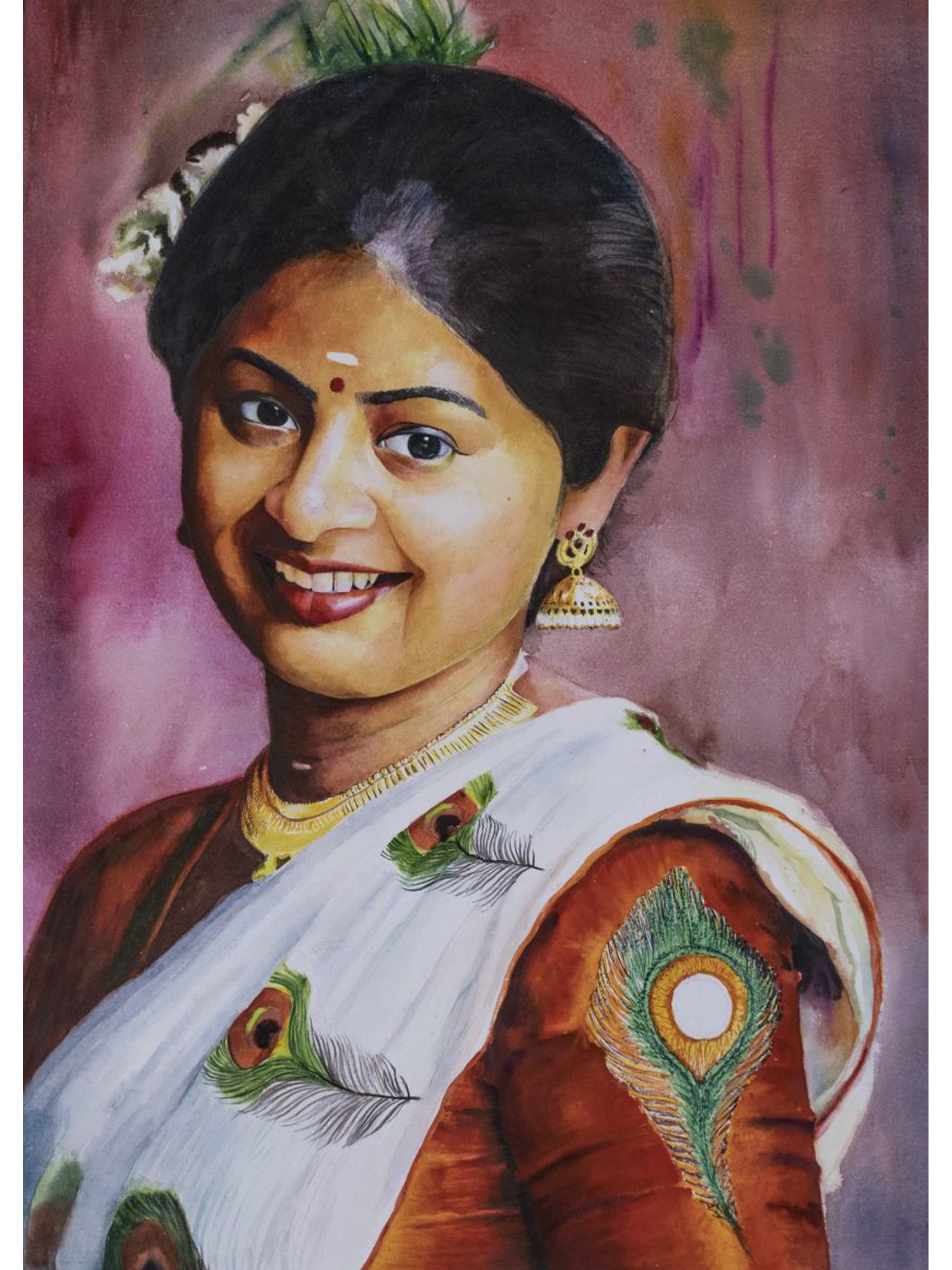 watercolor painting portrait kerala