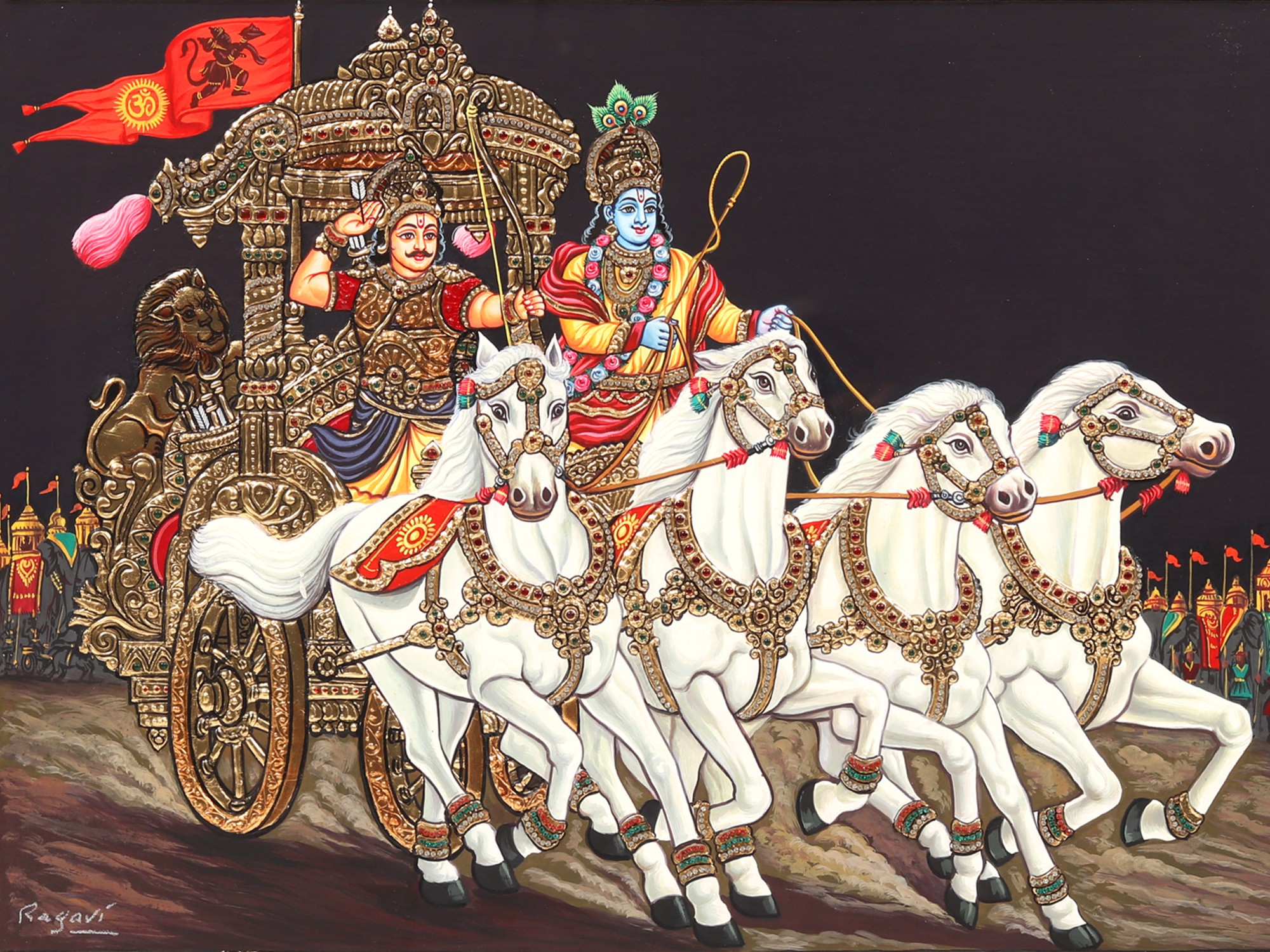 Krishna Drives Arjuna's Chariot in The Mahabharata (Geeta Upadesha