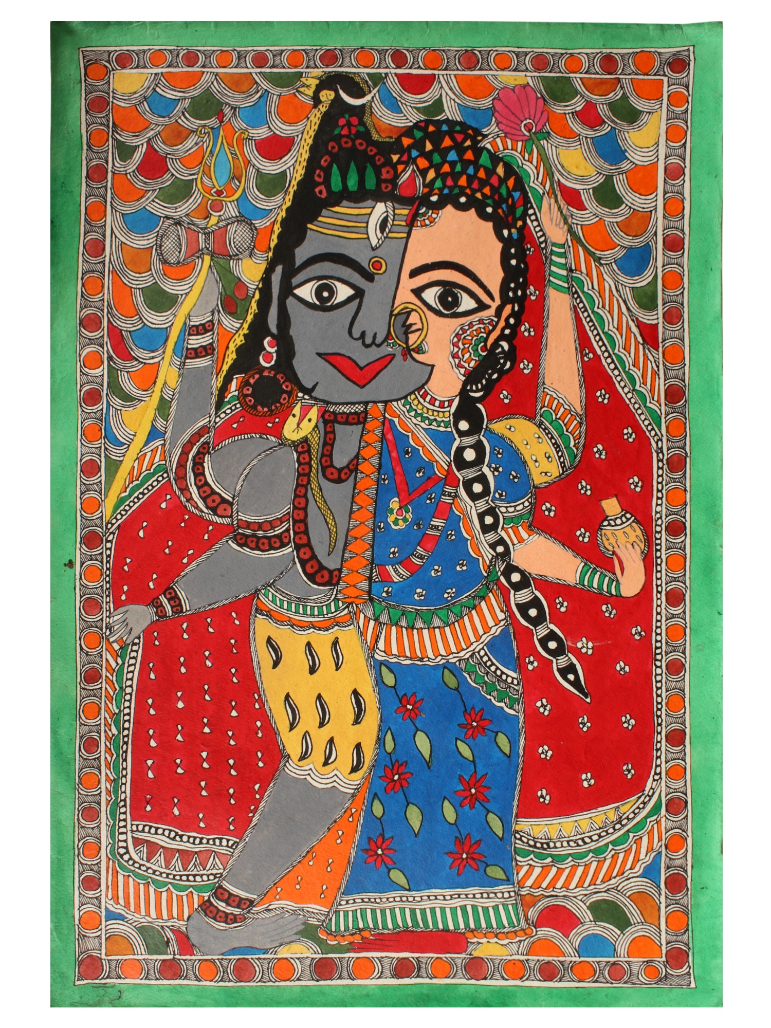 Ardhanarishvara Standing | Madhubani Painting | Exotic India Art