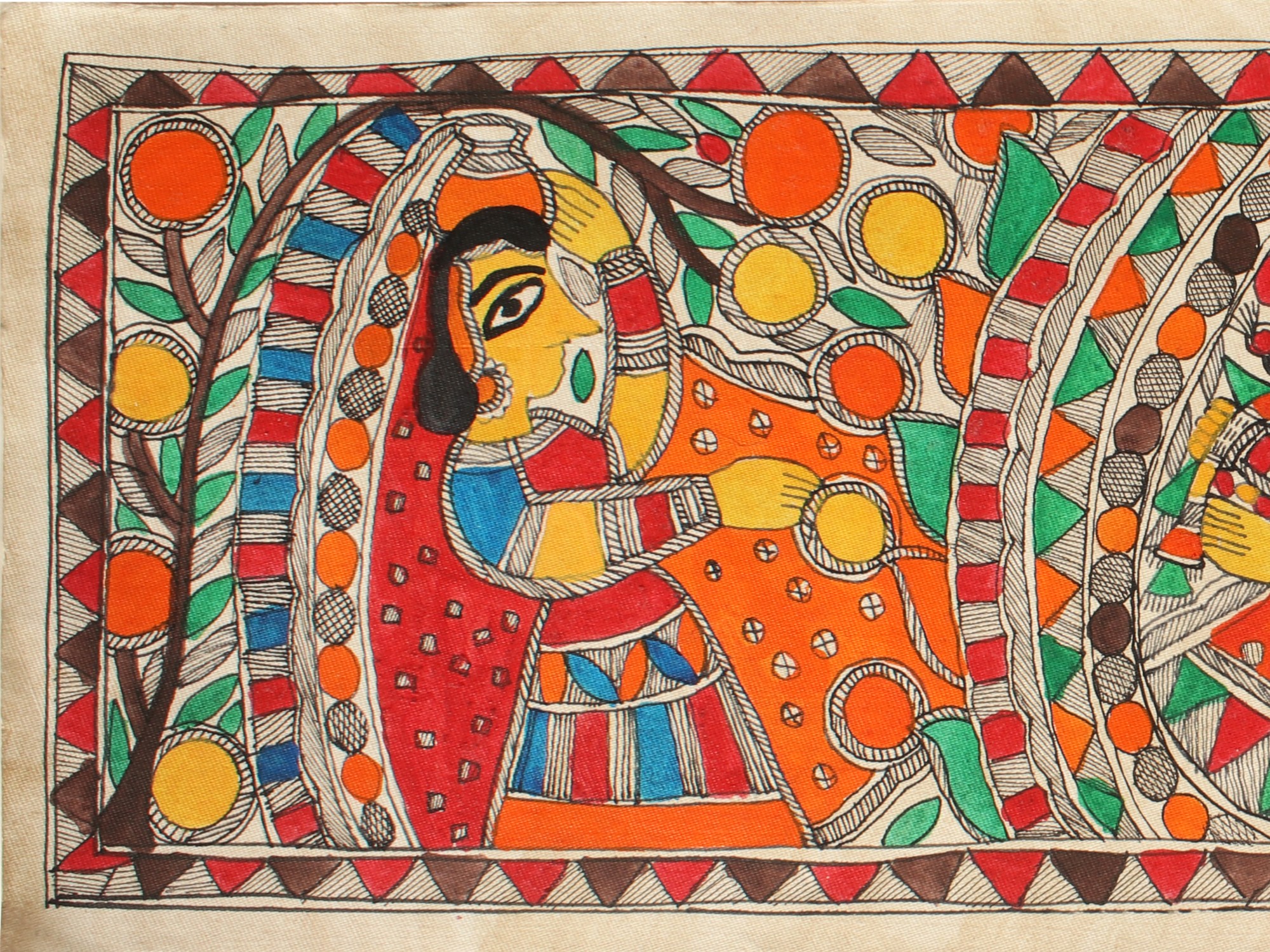 Lord Krishna with Gopis | Madhubani Painting | Exotic India Art