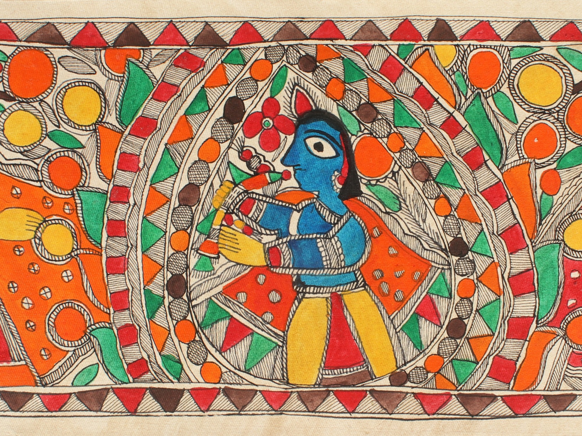 Lord Krishna with Gopis | Madhubani Painting | Exotic India Art