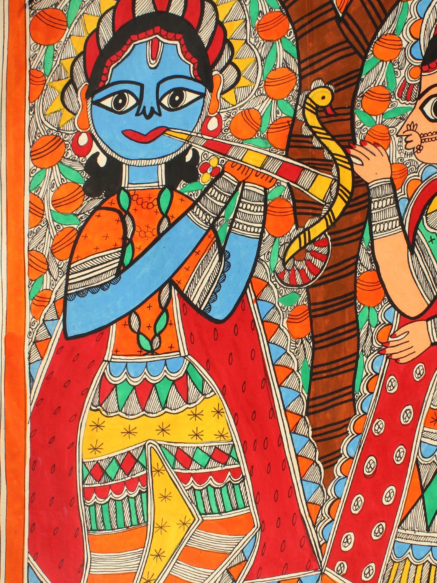 Standing Radha Krishna | Madhubani Painting | Exotic India Art
