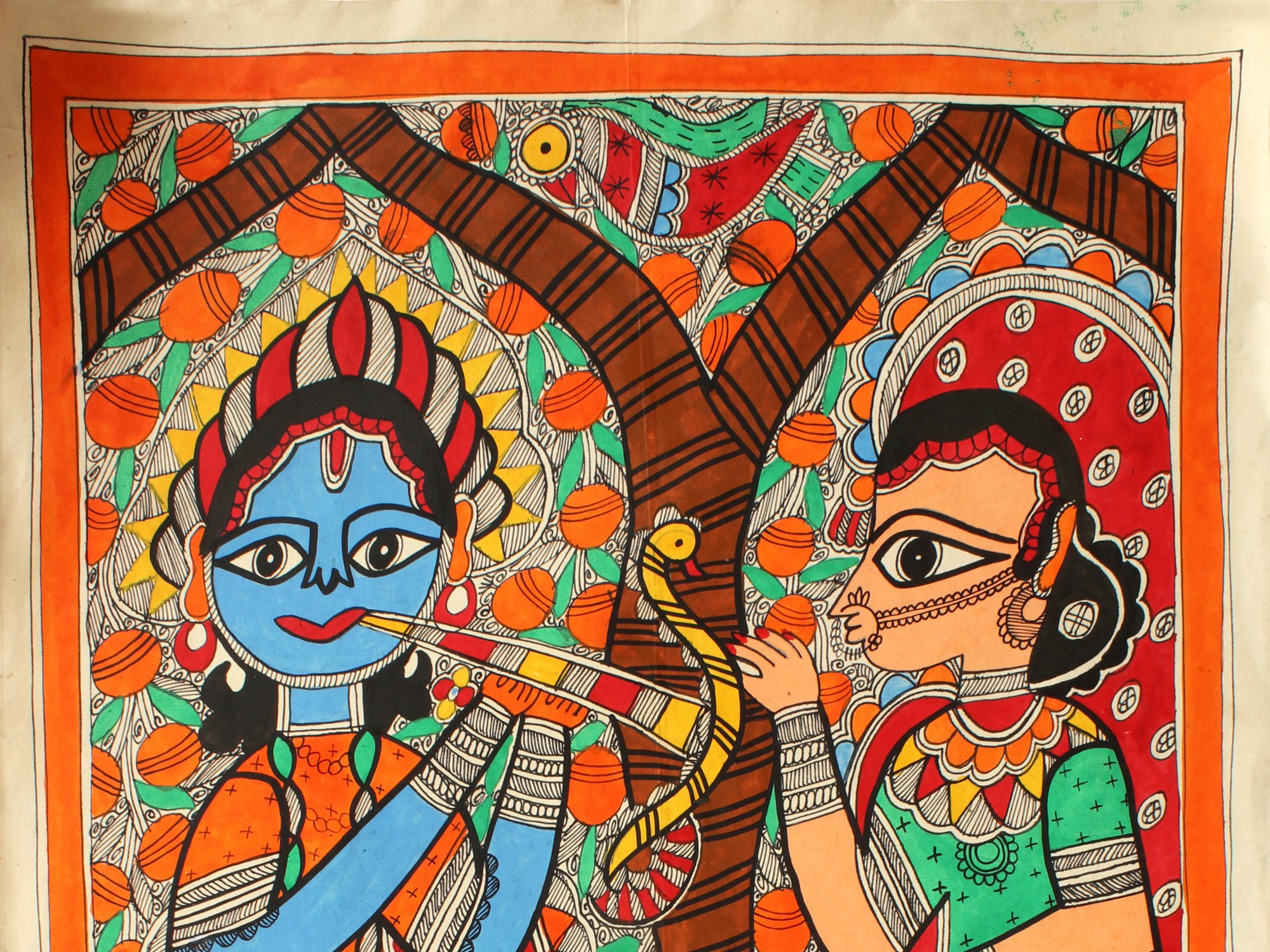 Standing Radha Krishna | Madhubani Painting | Exotic India Art