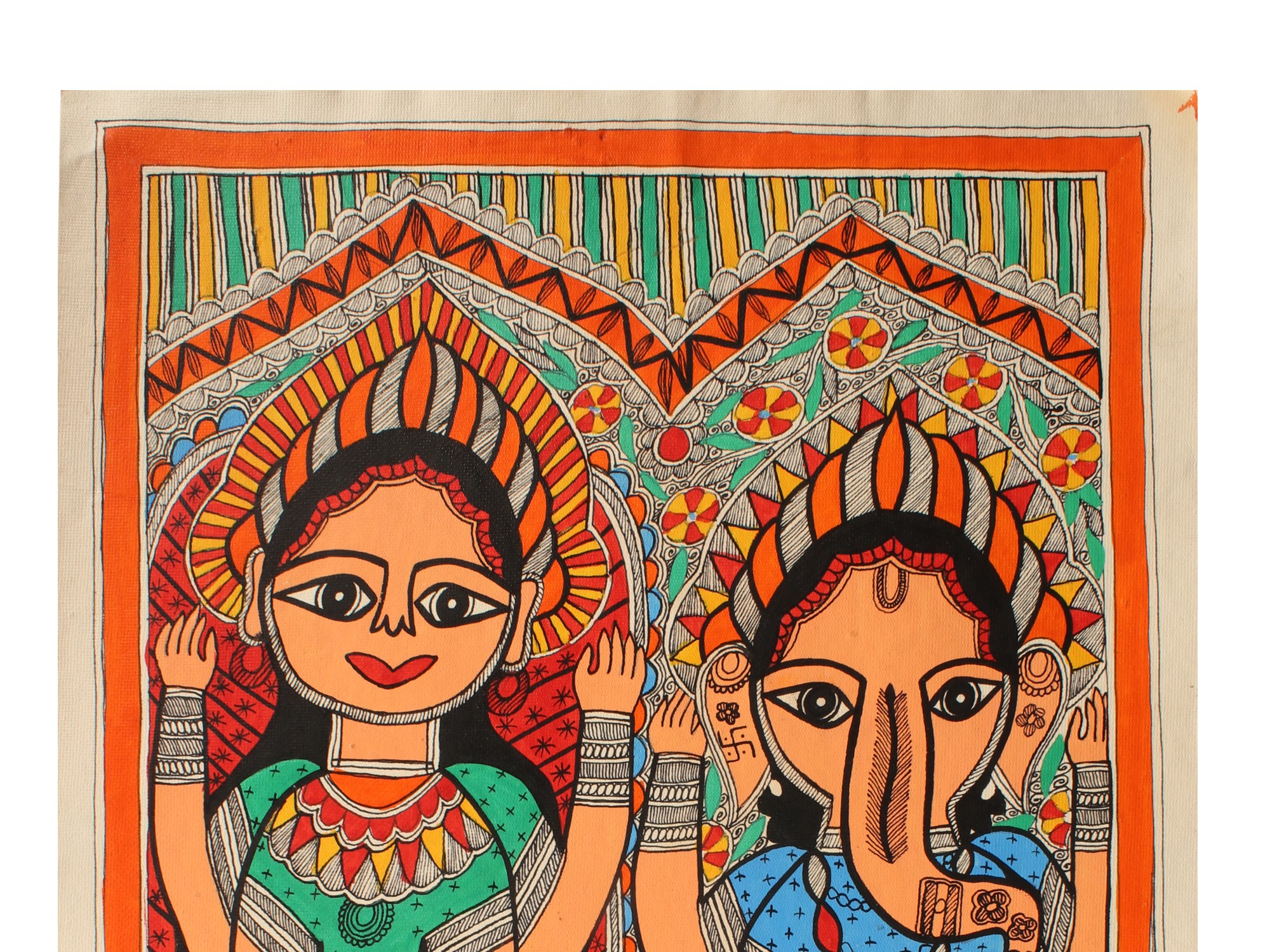 Standing Lakshmi - Ganesha | Madhubani Painting | Exotic India Art